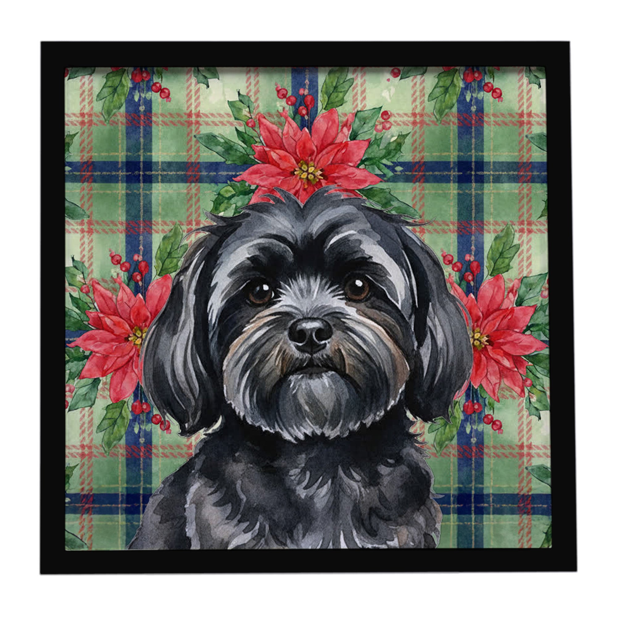 Caroline's Treasures Black Lhasa Apso Christmas PoinsettIas Framed Metal Print