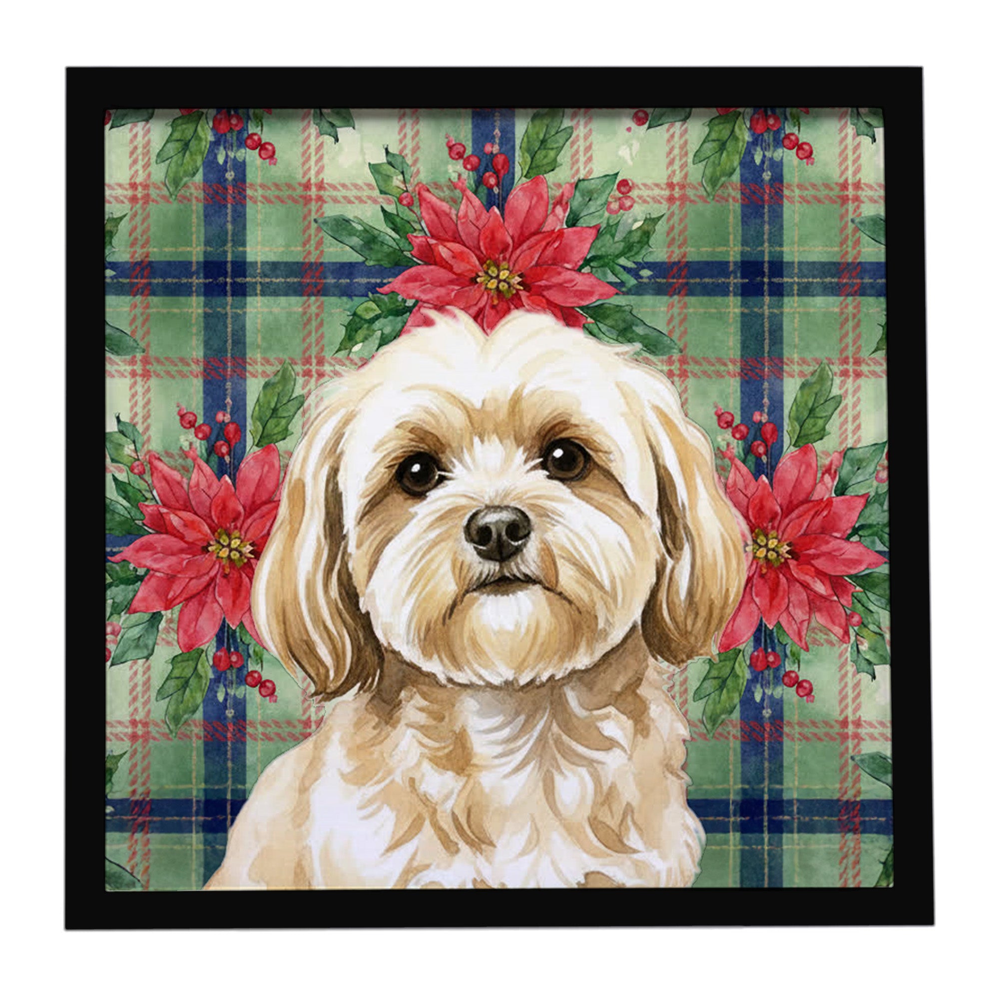 Caroline's Treasures Cream Lhasa Apso Christmas PoinsettIas Framed Metal Print