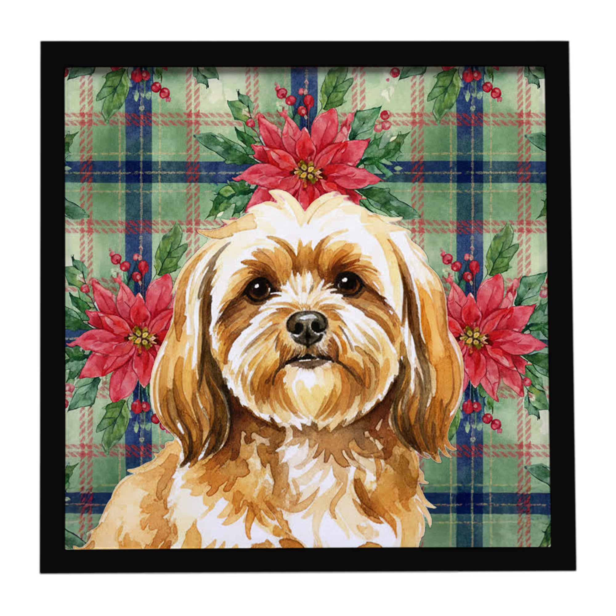 Caroline's Treasures Gold Lhasa Apso Christmas PoinsettIas Framed Metal Print