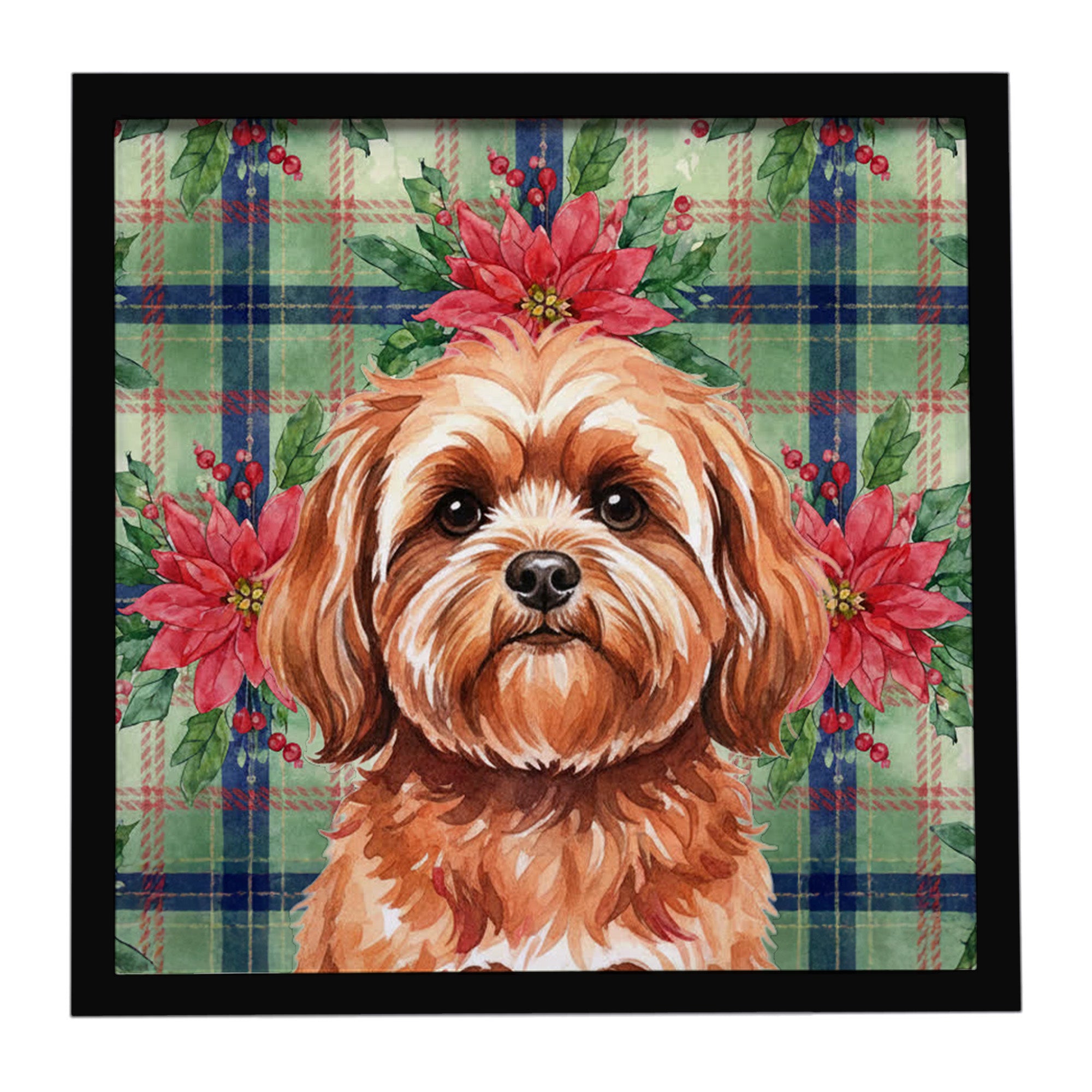 Caroline's Treasures Red Lhasa Apso Christmas PoinsettIas Framed Metal Print