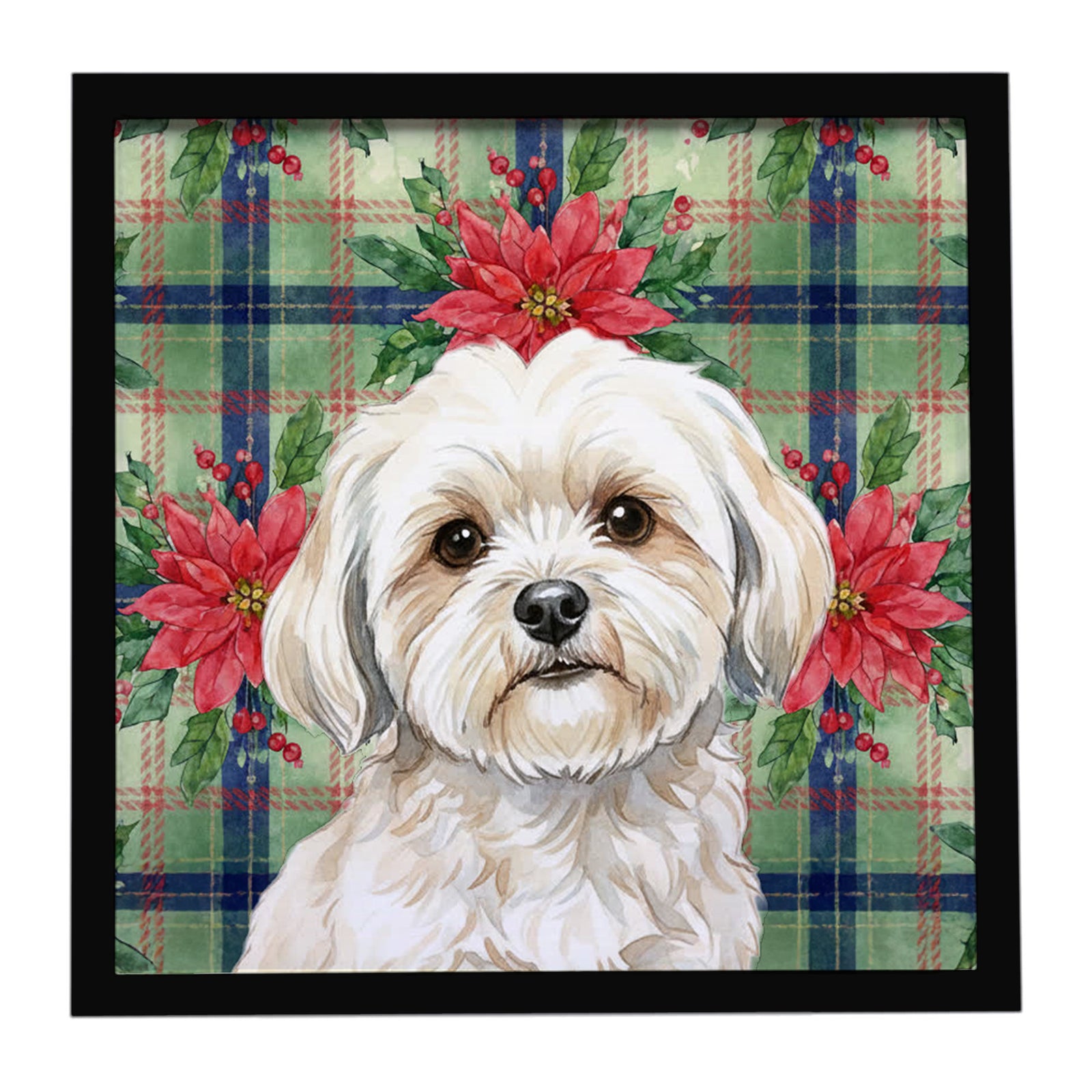 Caroline's Treasures White Lhasa Apso Christmas PoinsettIas Framed Metal Print