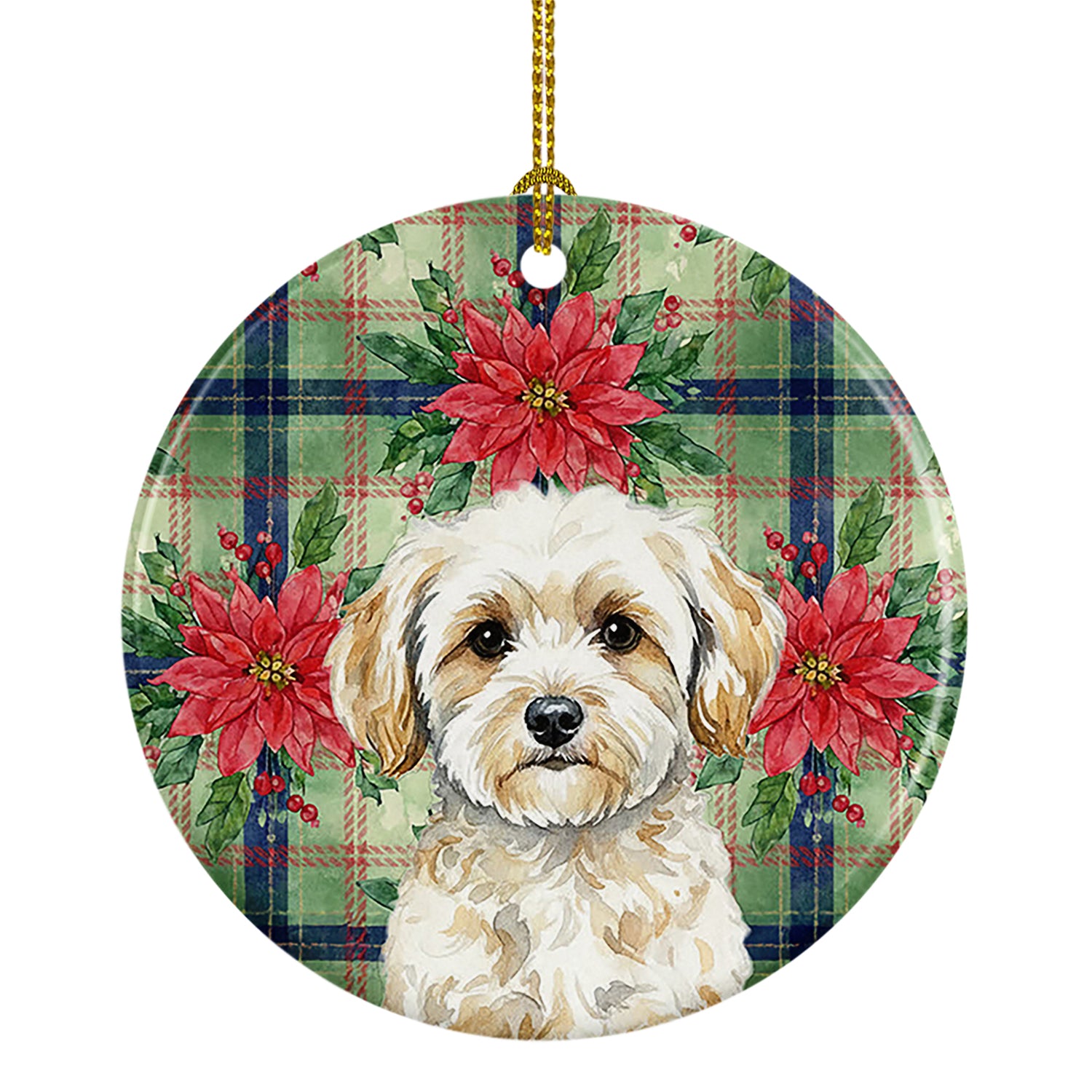 Caroline's Treasures Maltipoo Christmas PoinsettIas Ceramic Ornament