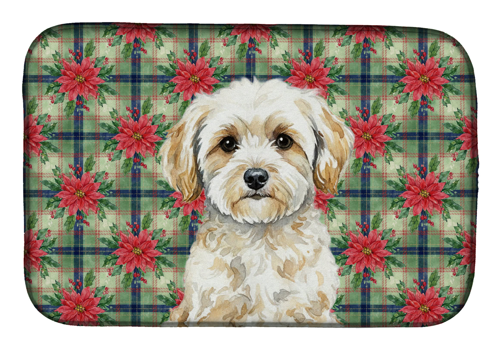 Caroline's Treasures Maltipoo Christmas PoinsettIas Dish Drying Mat