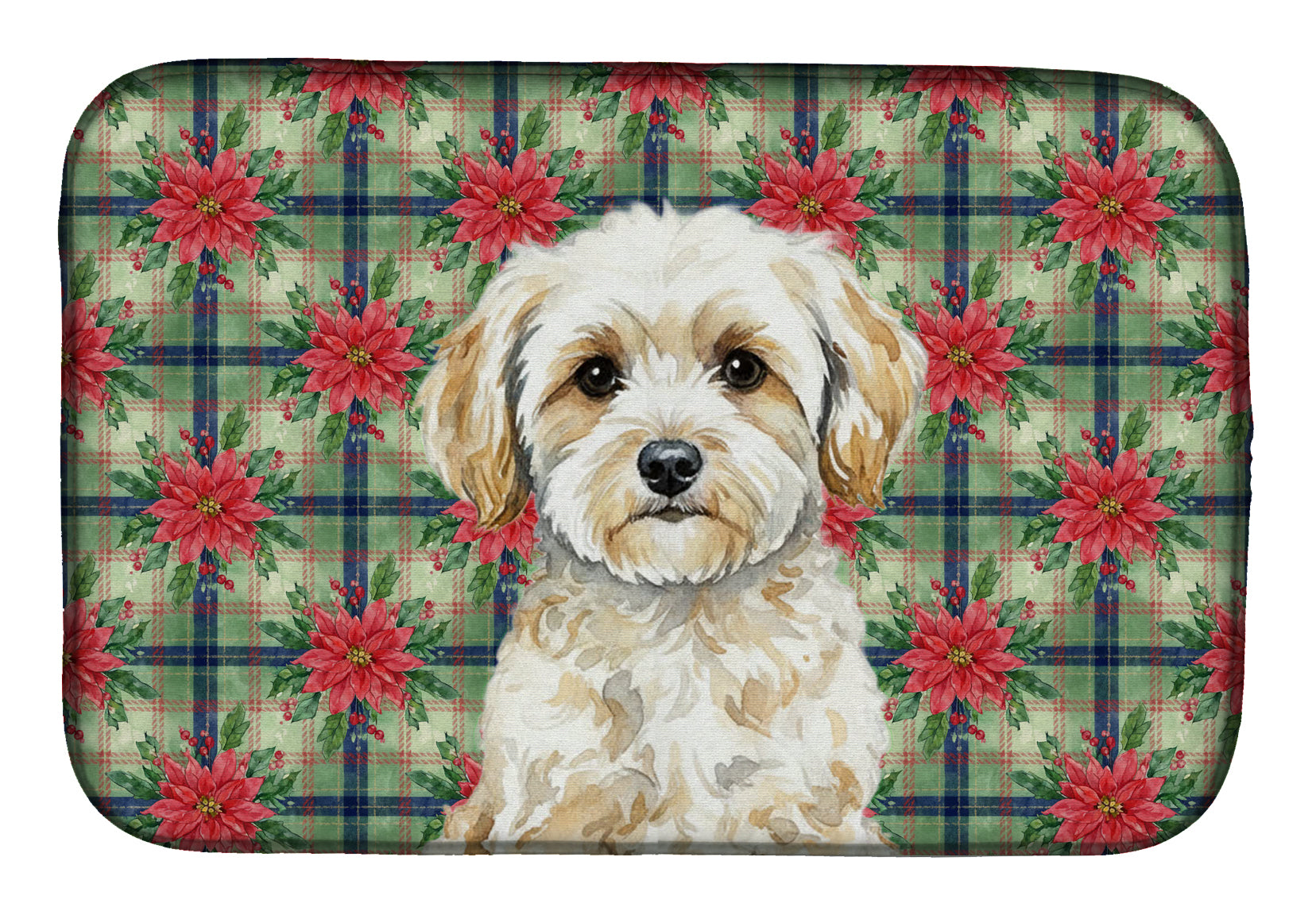 Caroline's Treasures Maltipoo Christmas PoinsettIas Dish Drying Mat
