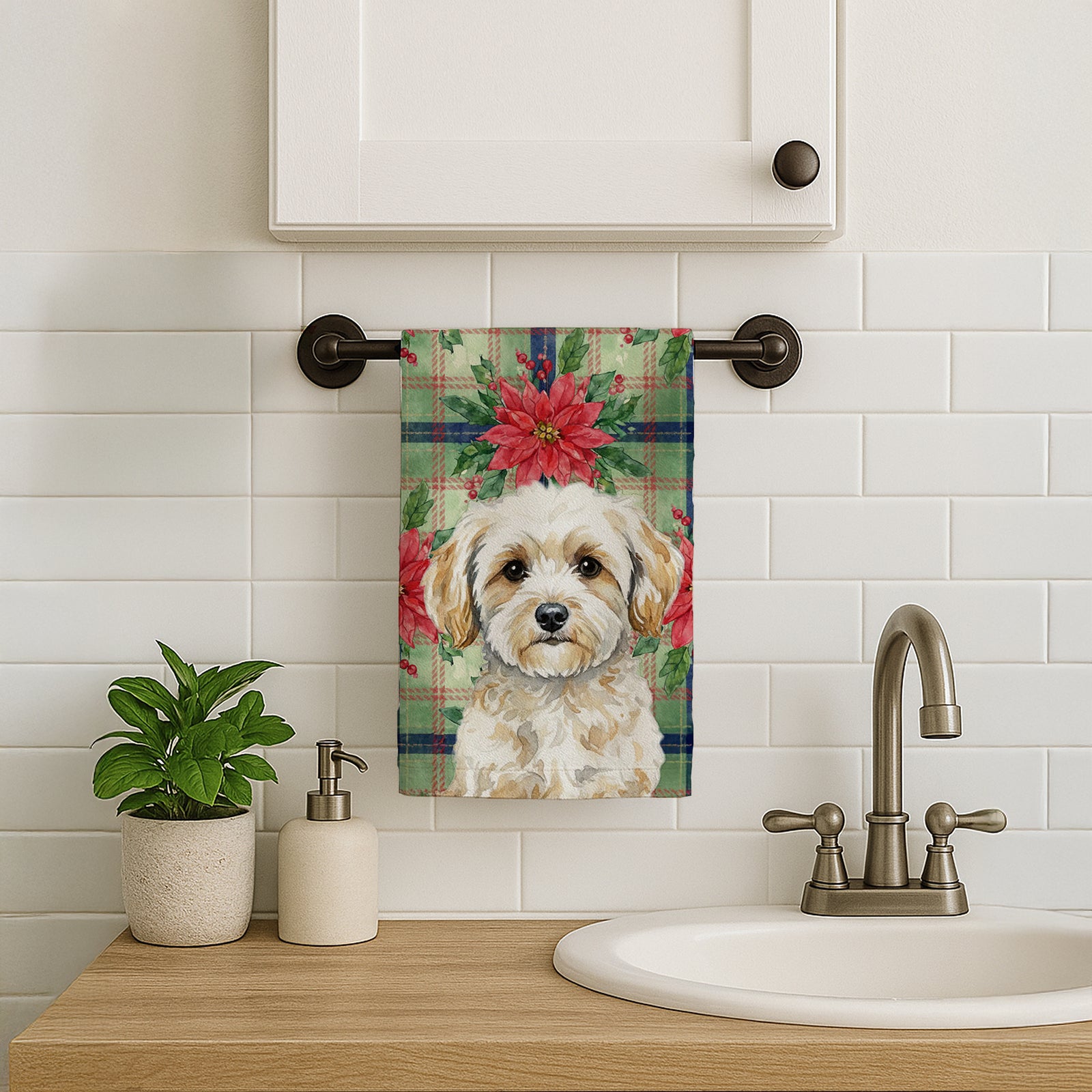 Caroline's Treasures Maltipoo Christmas PoinsettIas Kitchen Towel