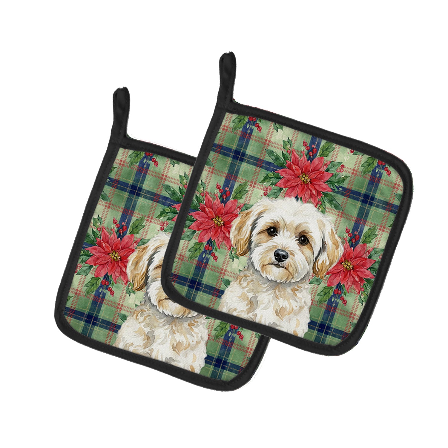 Caroline's Treasures Maltipoo Christmas PoinsettIas Pair of Pot Holders