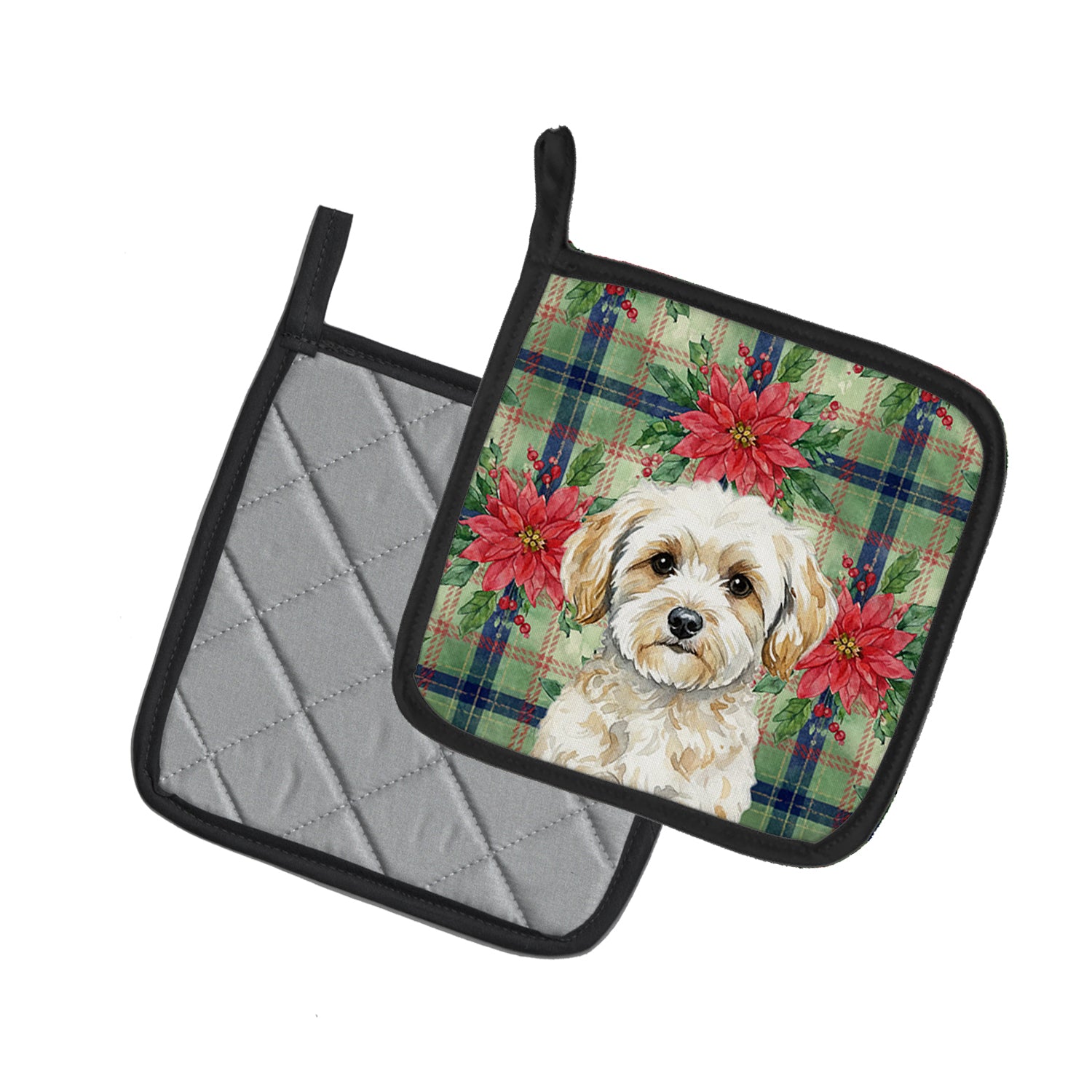 Caroline's Treasures Maltipoo Christmas PoinsettIas Pair of Pot Holders