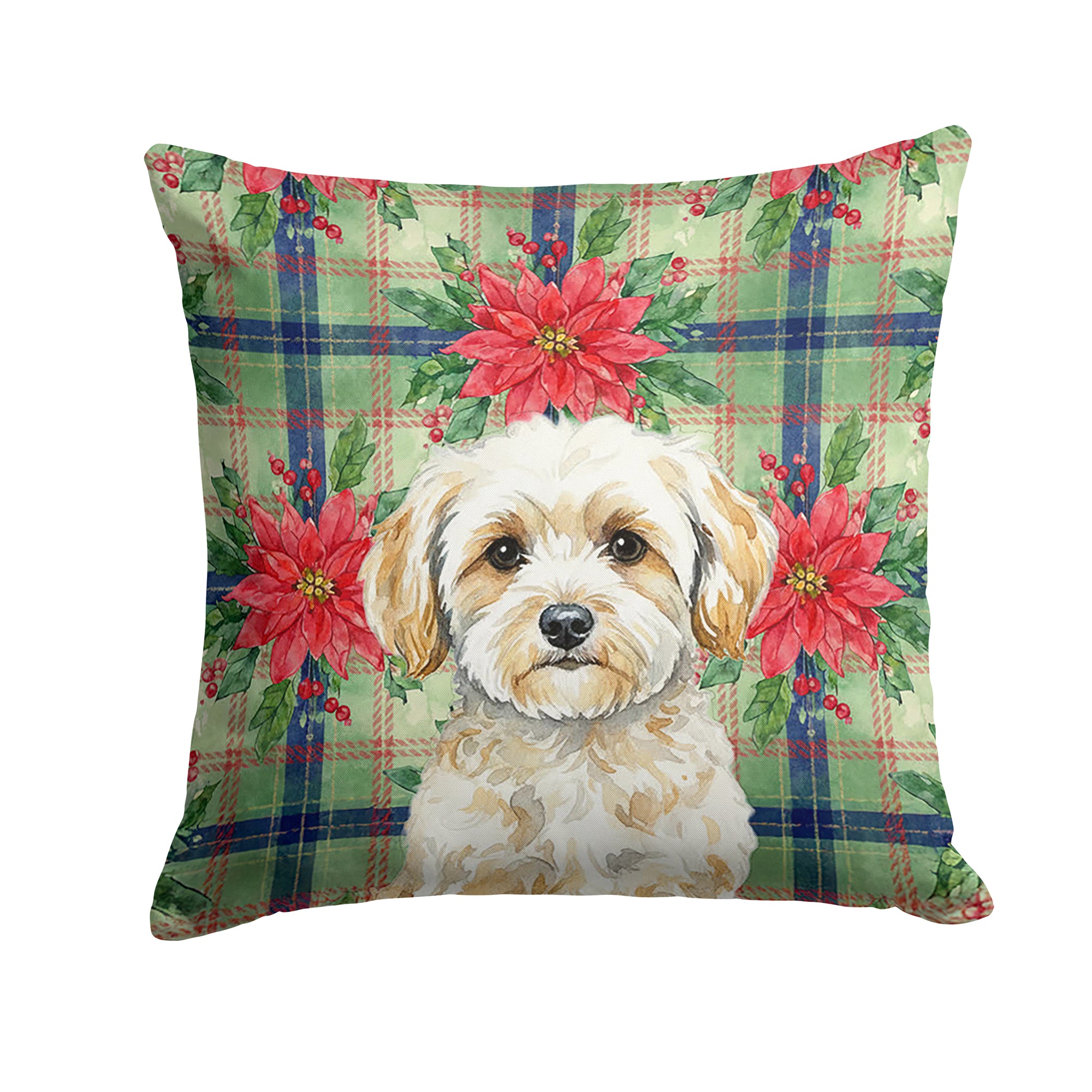 Caroline's Treasures Maltipoo Christmas PoinsettIas Throw Pillow