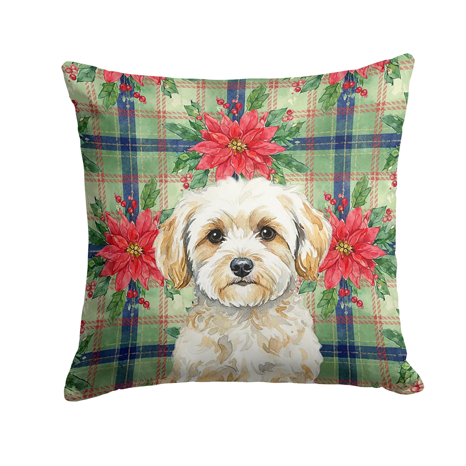 Caroline's Treasures Maltipoo Christmas PoinsettIas Throw Pillow
