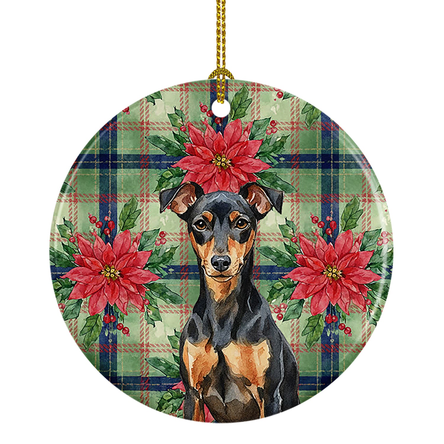 Caroline's Treasures Manchester Terrier Christmas PoinsettIas Ceramic Ornament