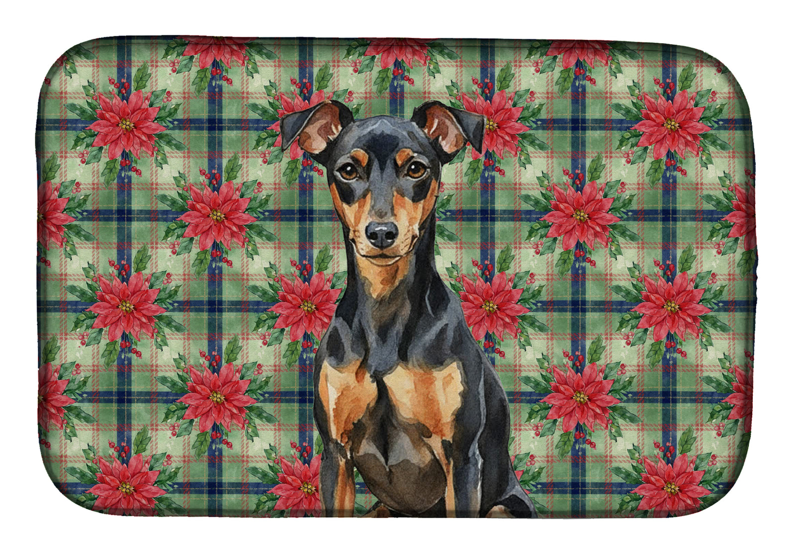 Caroline's Treasures Manchester Terrier Christmas PoinsettIas Dish Drying Mat