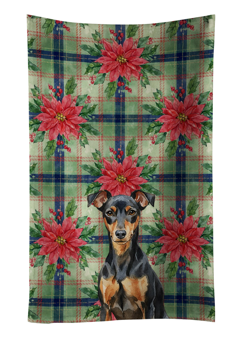 Caroline's Treasures Manchester Terrier Christmas PoinsettIas Kitchen Towel