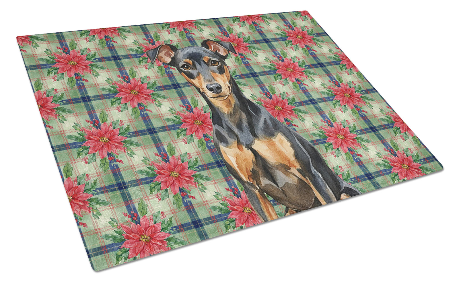 Caroline's Treasures Manchester Terrier Christmas PoinsettIas Glass Cutting Board