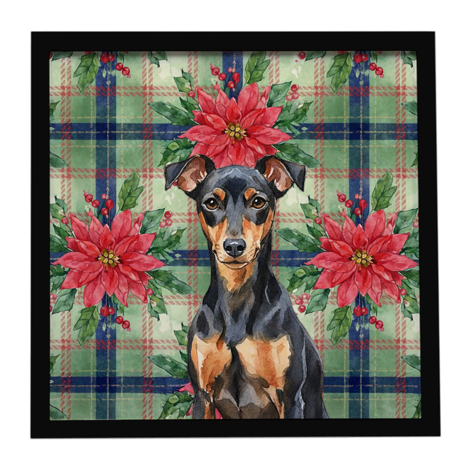 Caroline's Treasures Manchester Terrier Christmas PoinsettIas Framed Metal Print