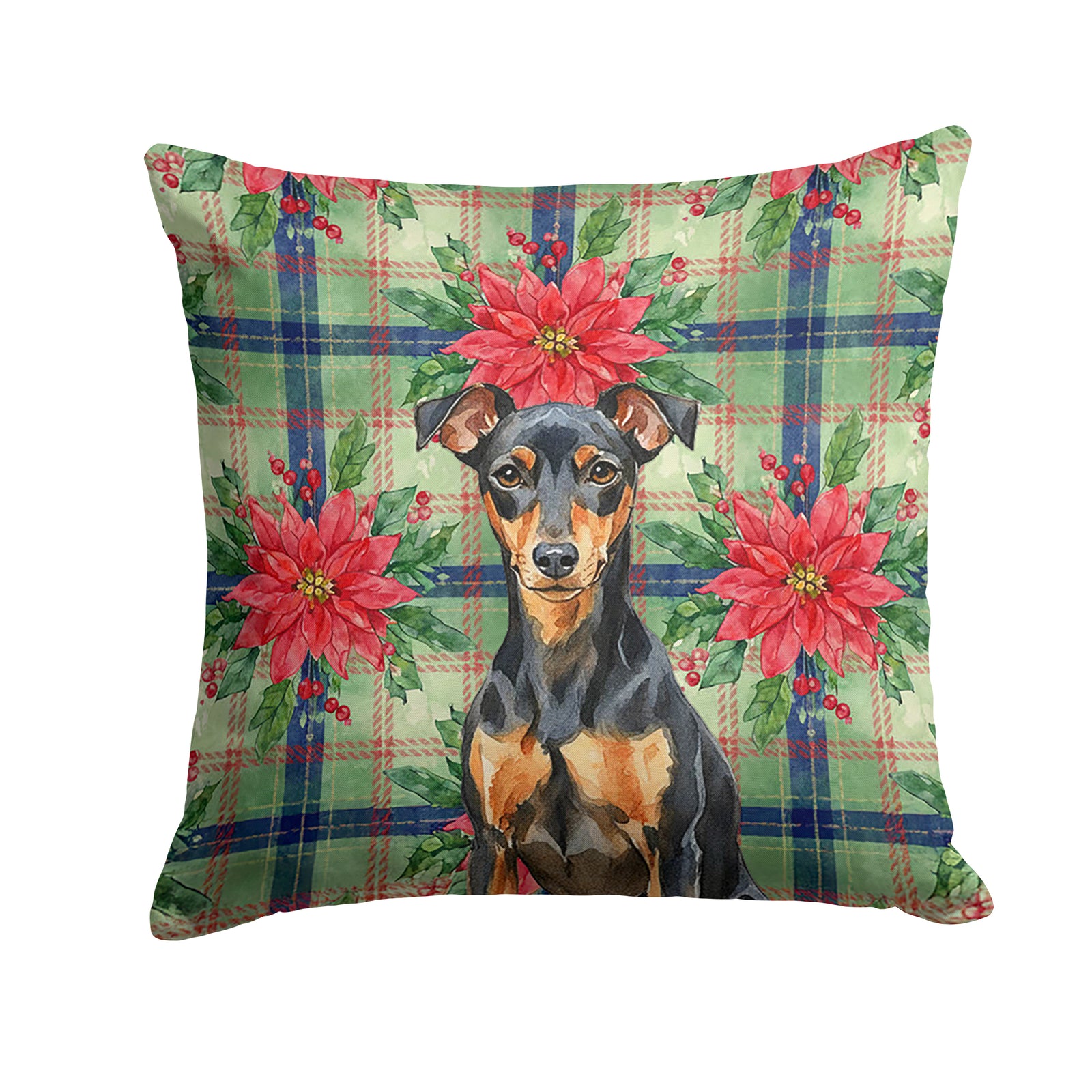Caroline's Treasures Manchester Terrier Christmas PoinsettIas Throw Pillow