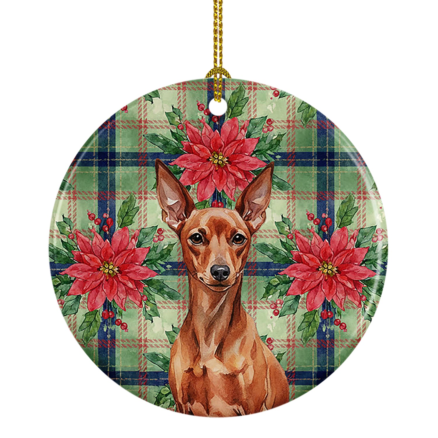 Caroline's Treasures Red Miniature Pinscher Min Pin Christmas PoinsettIas Ceramic Ornament