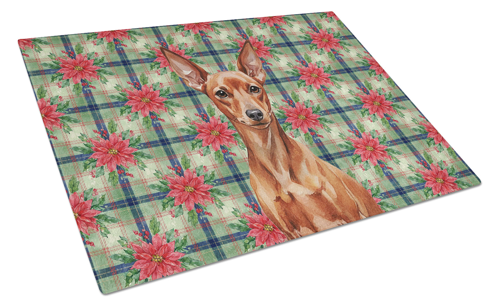 Caroline's Treasures Red Miniature Pinscher Min Pin Christmas PoinsettIas Glass Cutting Board
