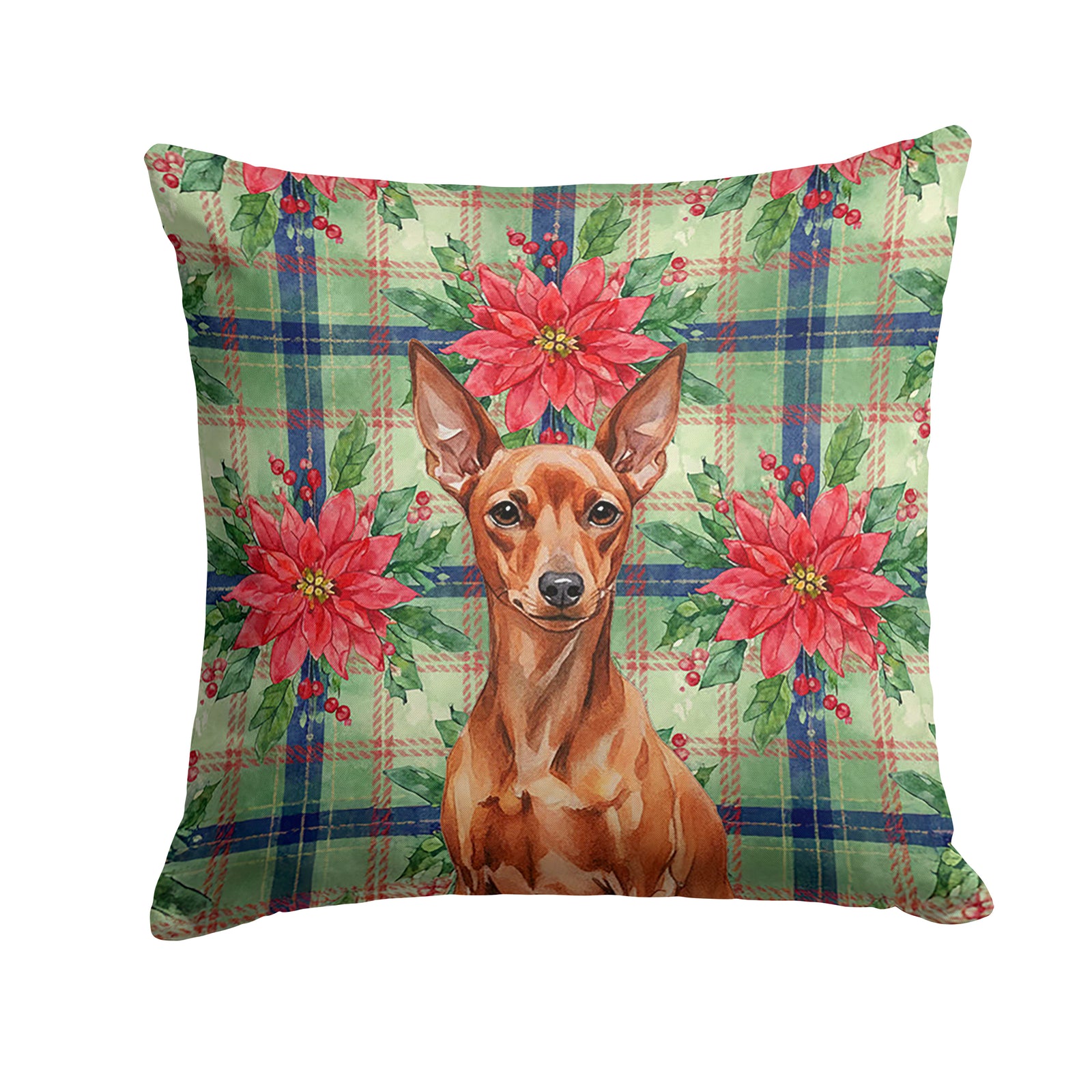 Caroline's Treasures Red Miniature Pinscher Min Pin Christmas PoinsettIas Throw Pillow