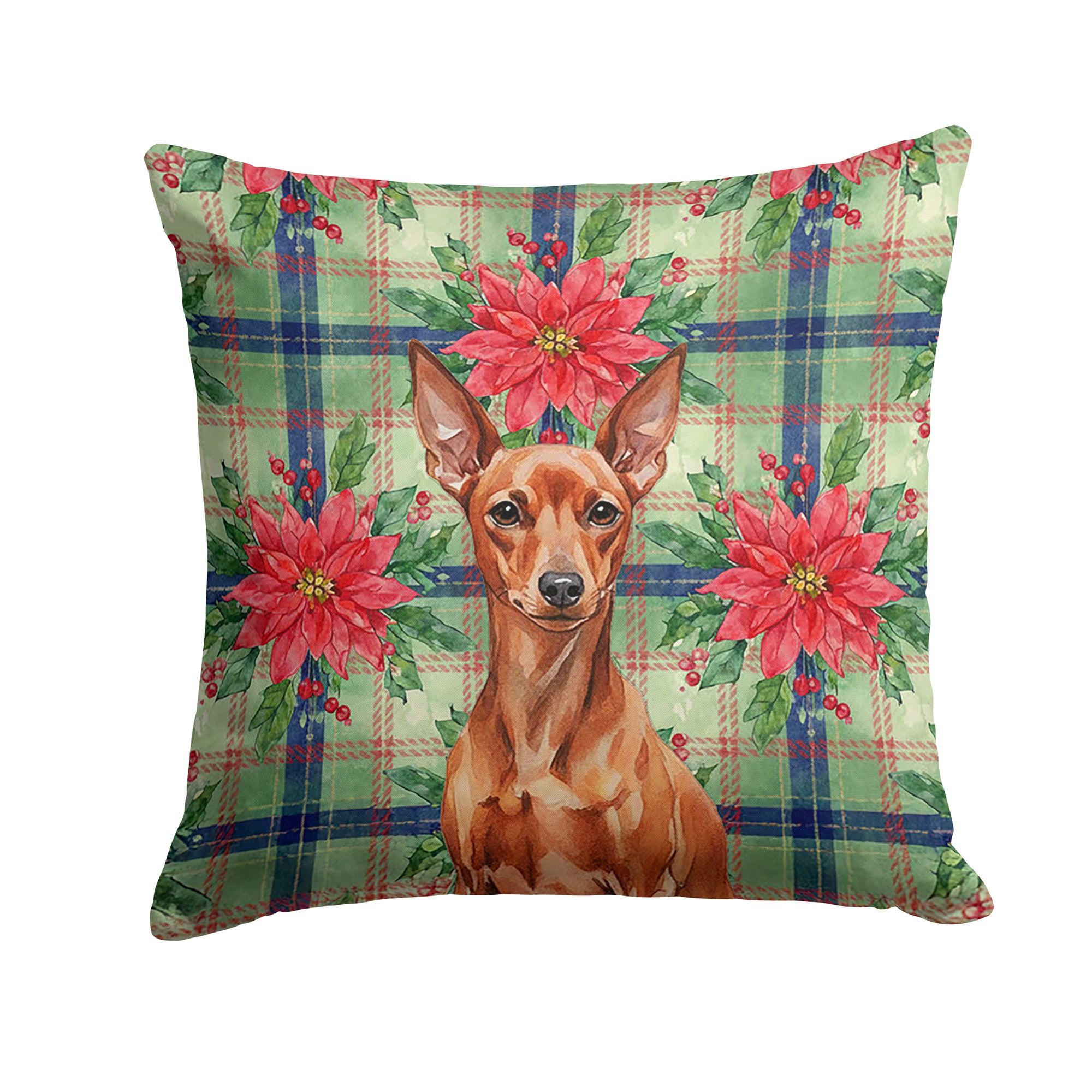 Caroline's Treasures Red Miniature Pinscher Min Pin Christmas PoinsettIas Throw Pillow