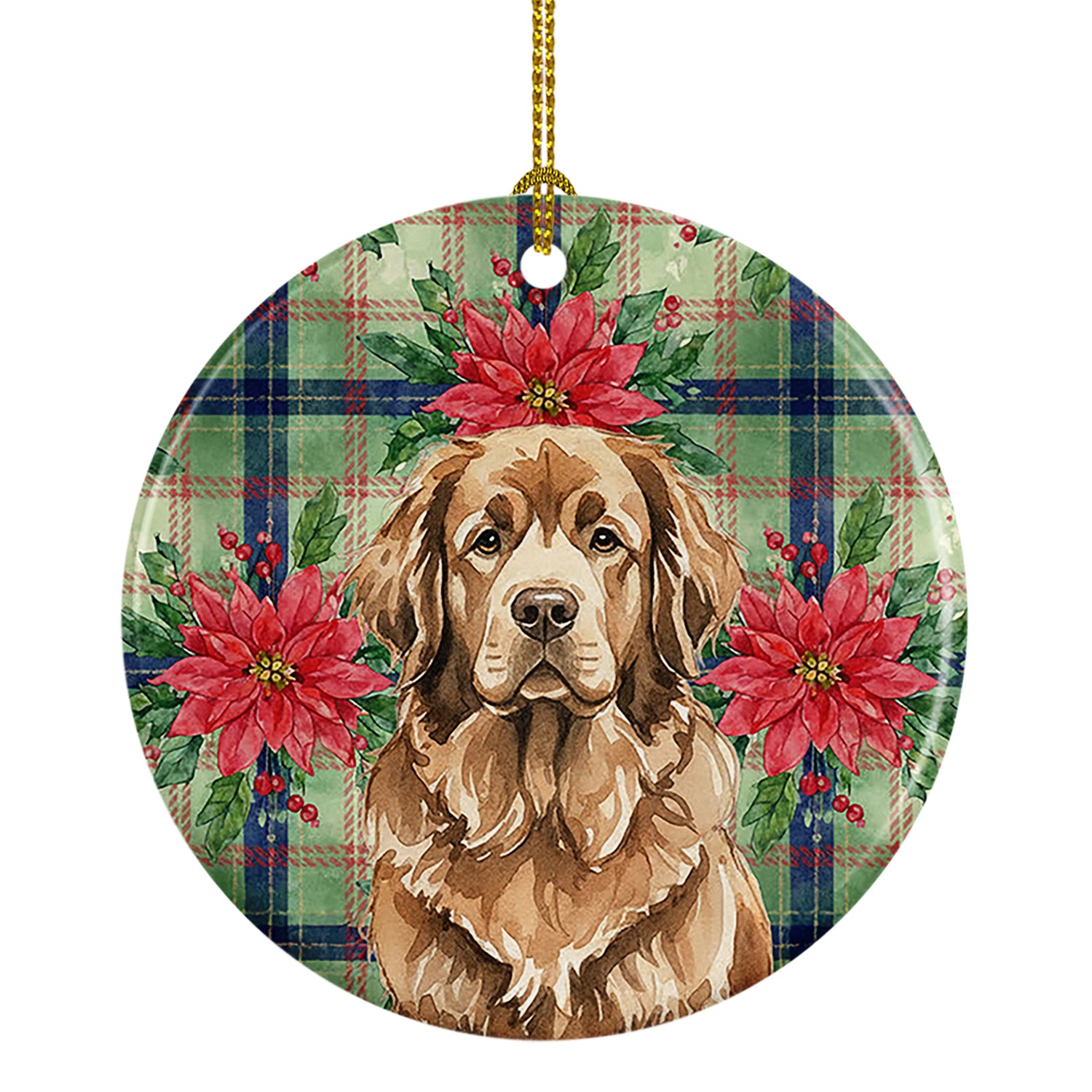 Caroline's Treasures Brown Newfoundland Christmas PoinsettIas Ceramic Ornament