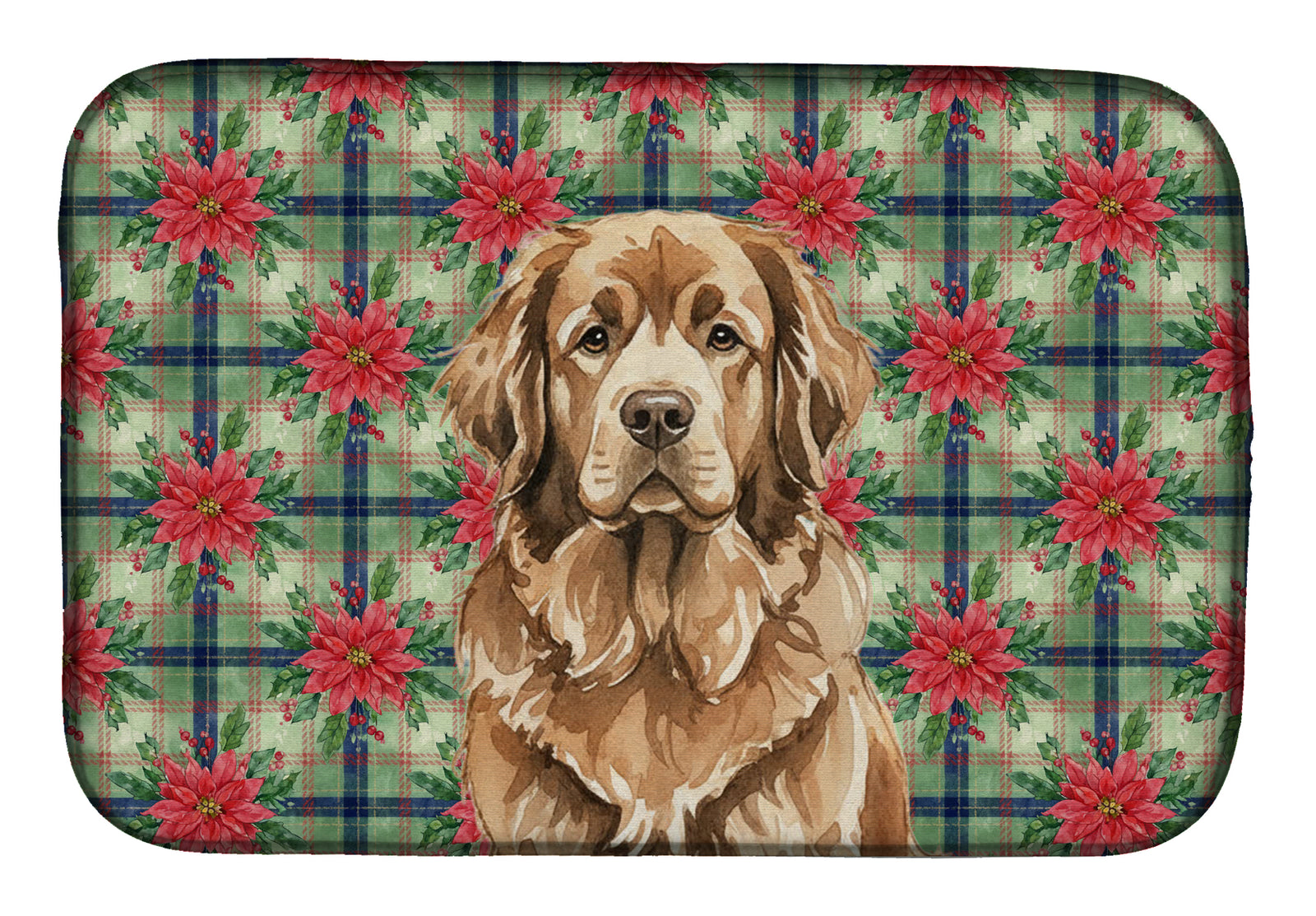 Caroline's Treasures Brown Newfoundland Christmas PoinsettIas Dish Drying Mat