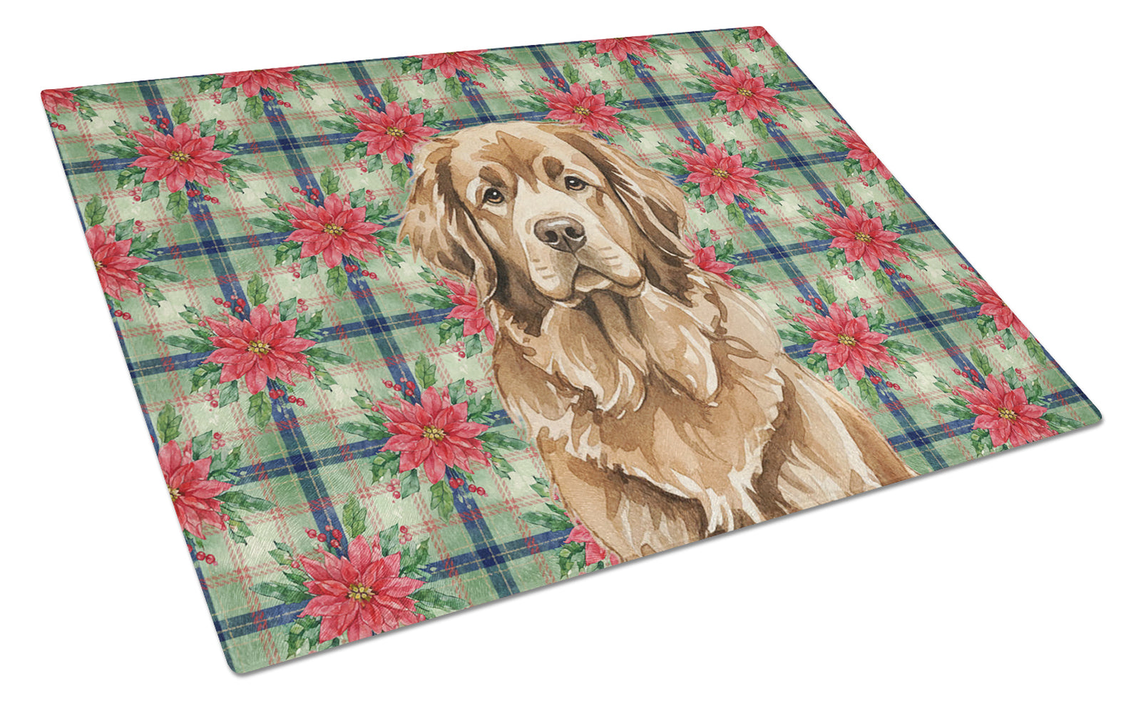 Caroline's Treasures Brown Newfoundland Christmas PoinsettIas Glass Cutting Board