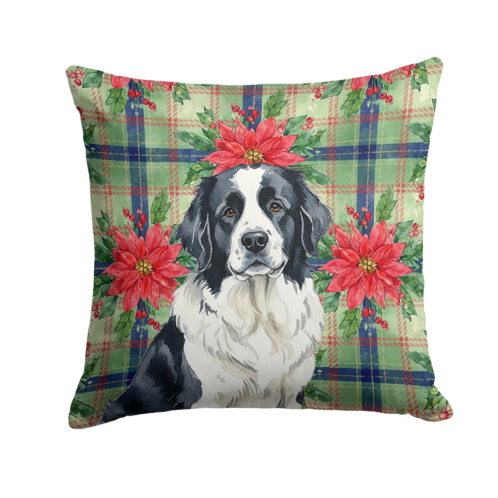 Caroline's Treasures Landseer Newfoundland Christmas PoinsettIas Throw Pillow