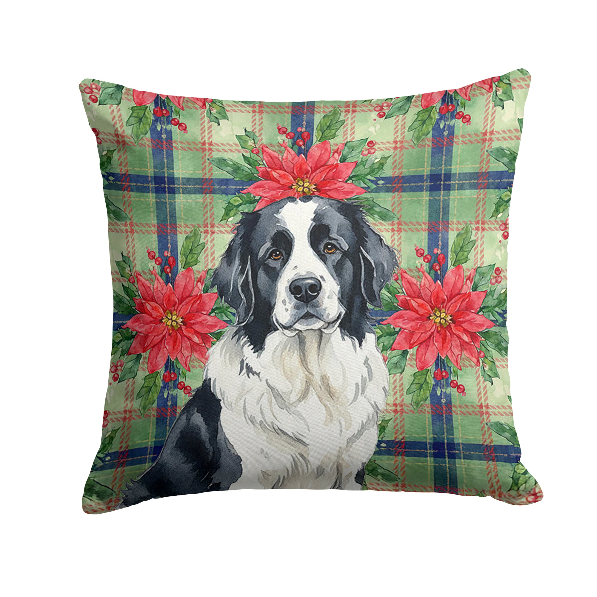 Caroline's Treasures Landseer Newfoundland Christmas PoinsettIas Throw Pillow