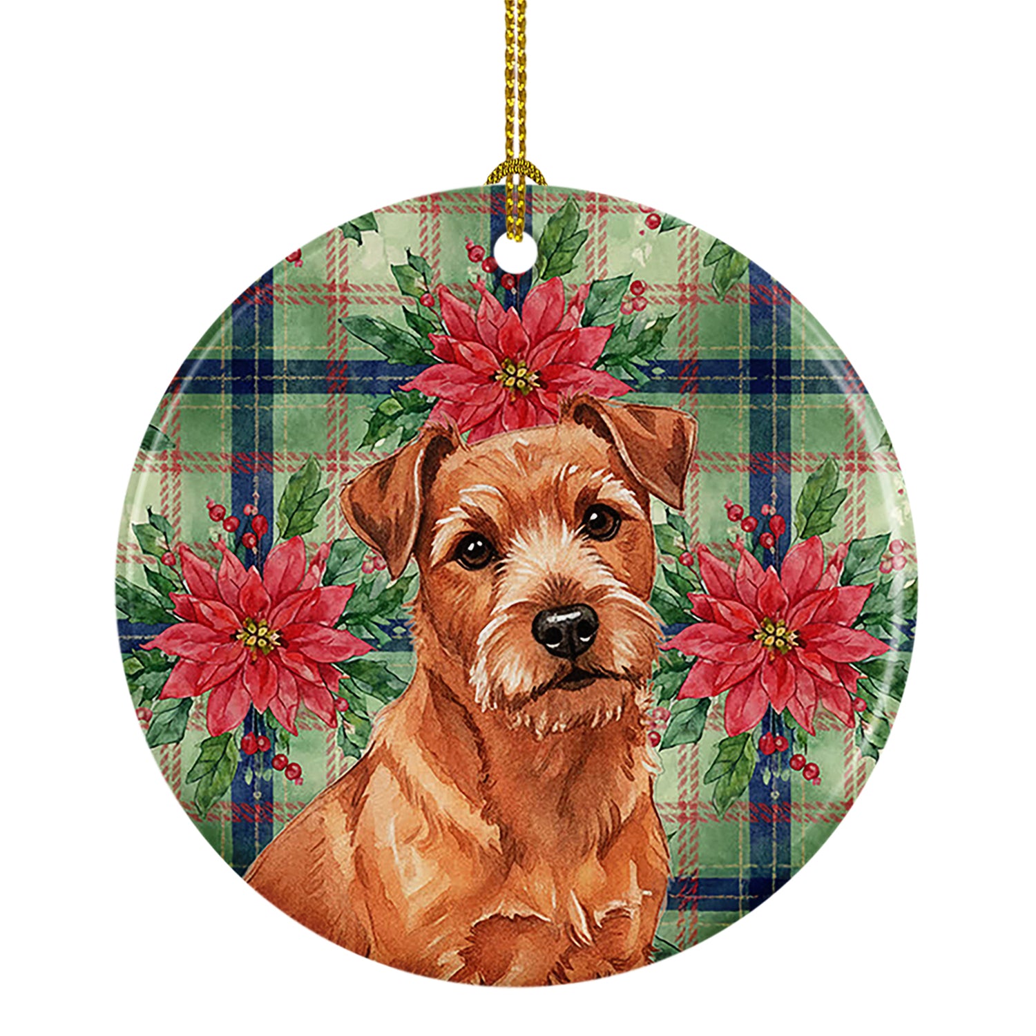 Caroline's Treasures Red Norfolk Terrier Christmas PoinsettIas Ceramic Ornament