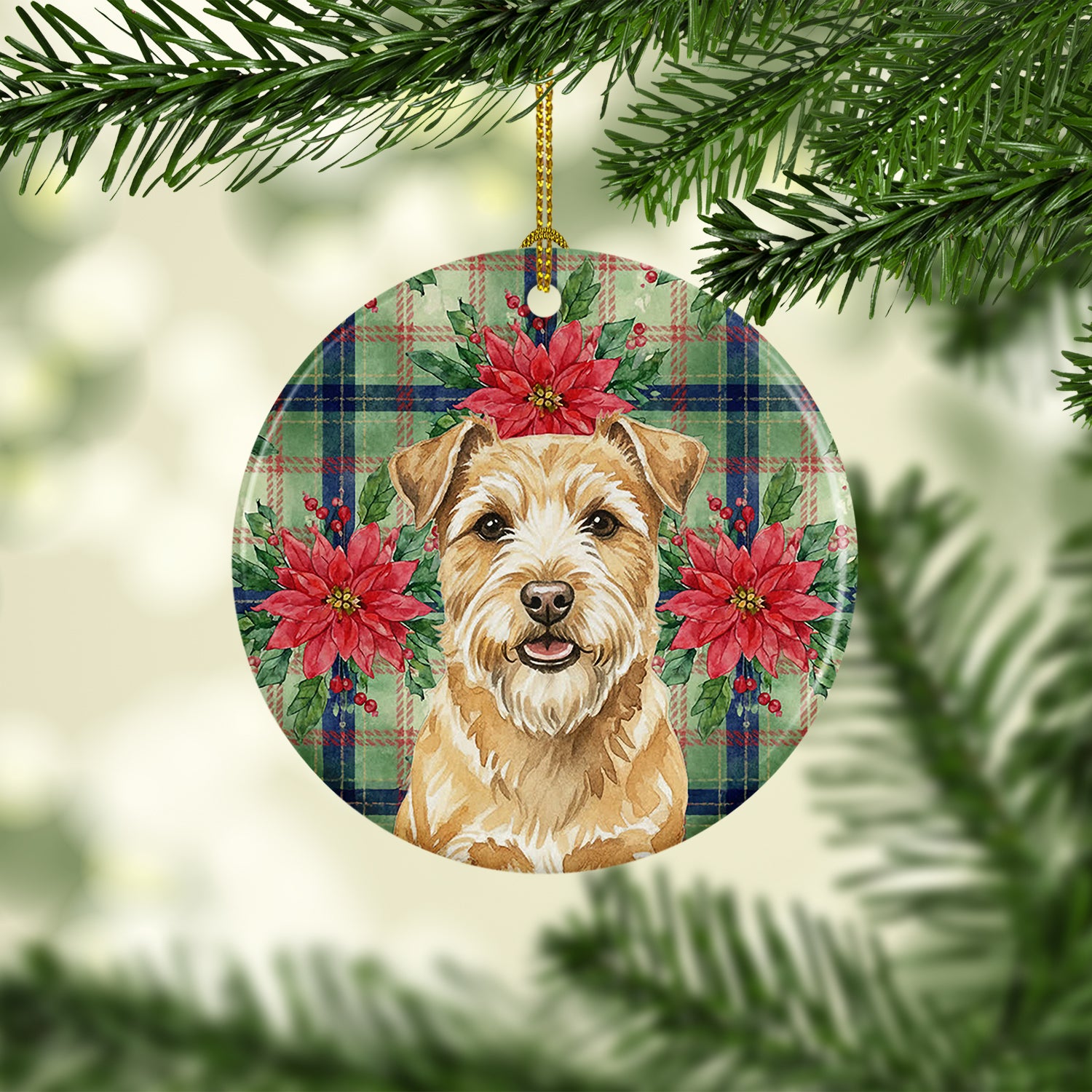 Caroline's Treasures Wheaten Norfolk Terrier Christmas PoinsettIas Ceramic Ornament
