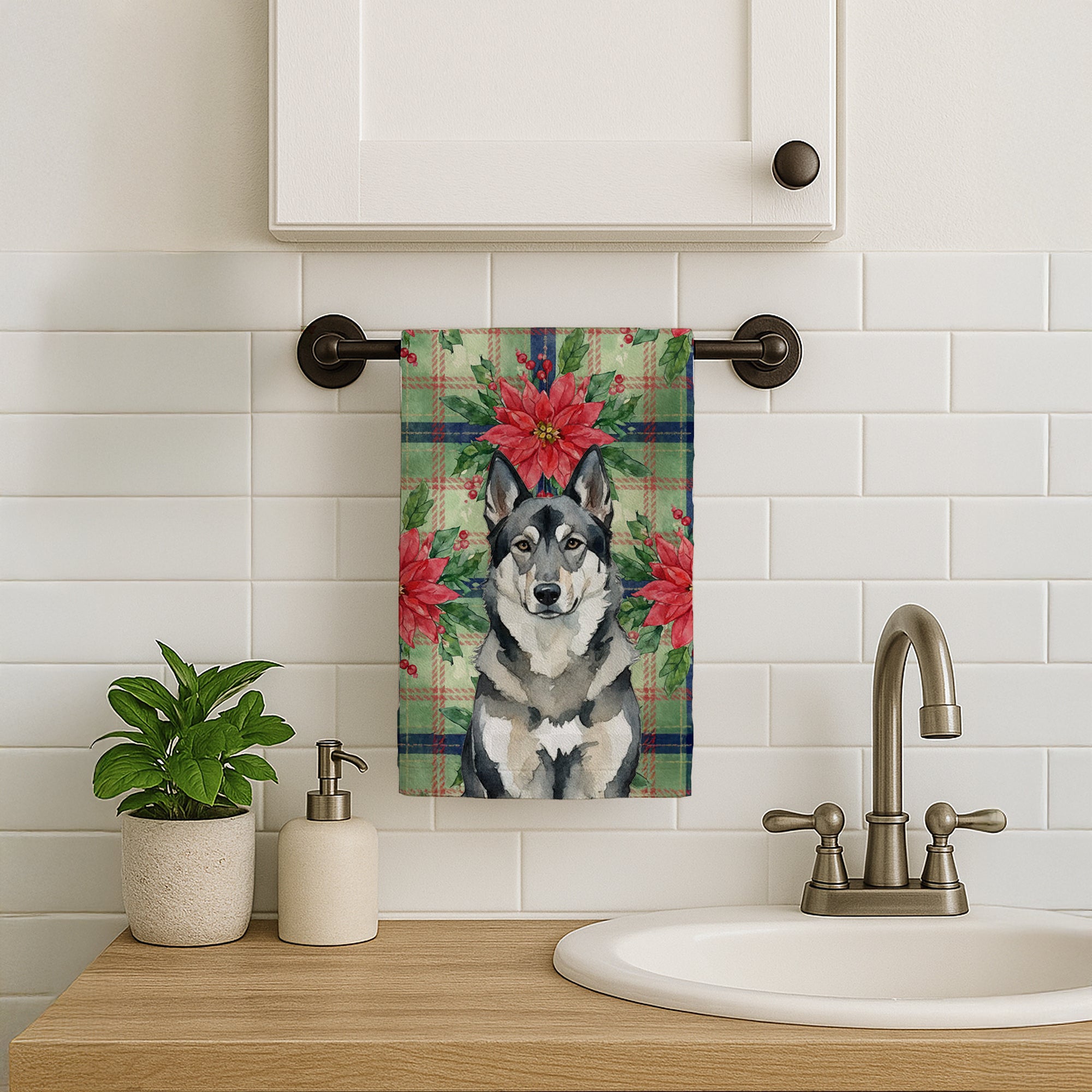 Caroline's Treasures Norwegian Elkhound Christmas PoinsettIas Kitchen Towel