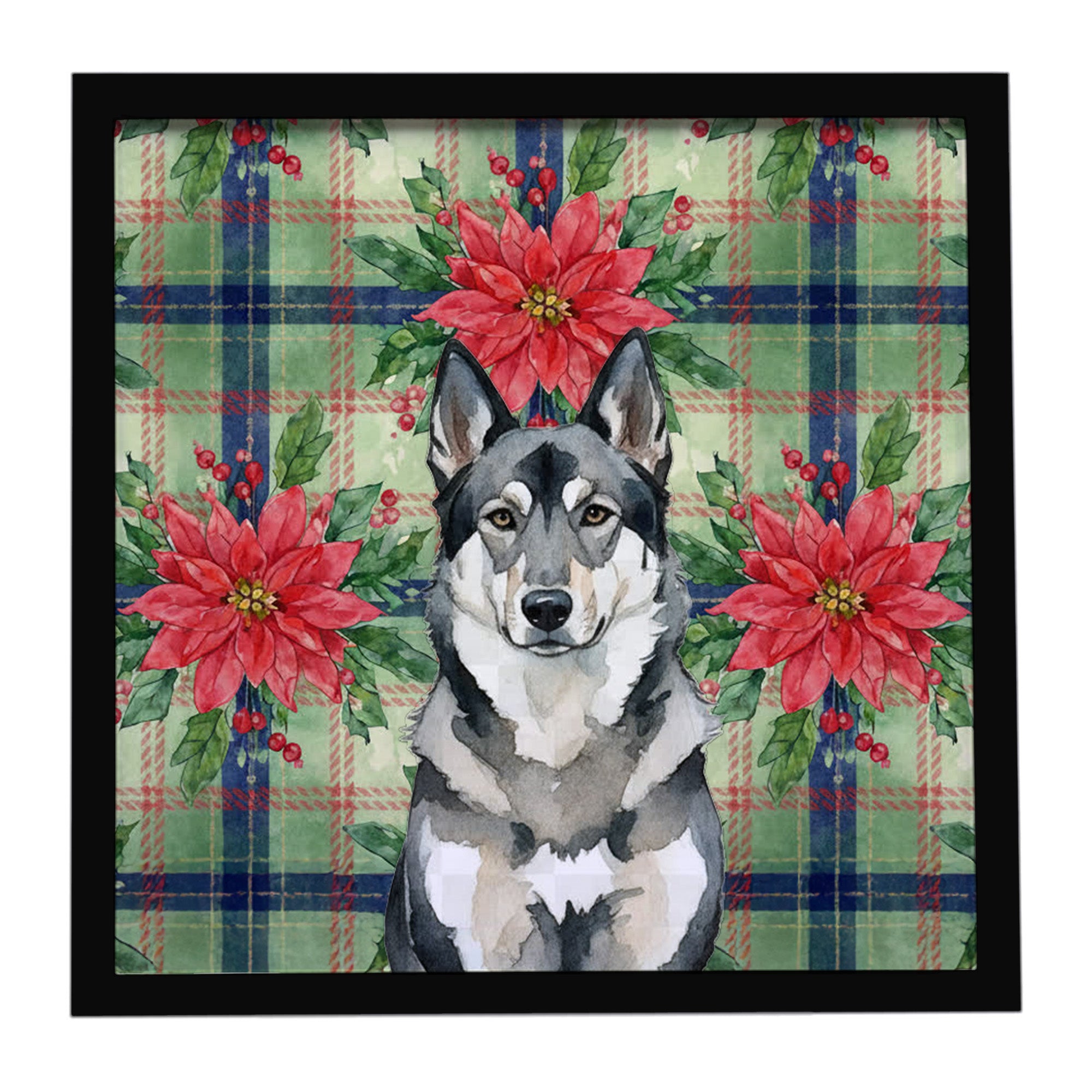 Caroline's Treasures Norwegian Elkhound Christmas PoinsettIas Framed Metal Print