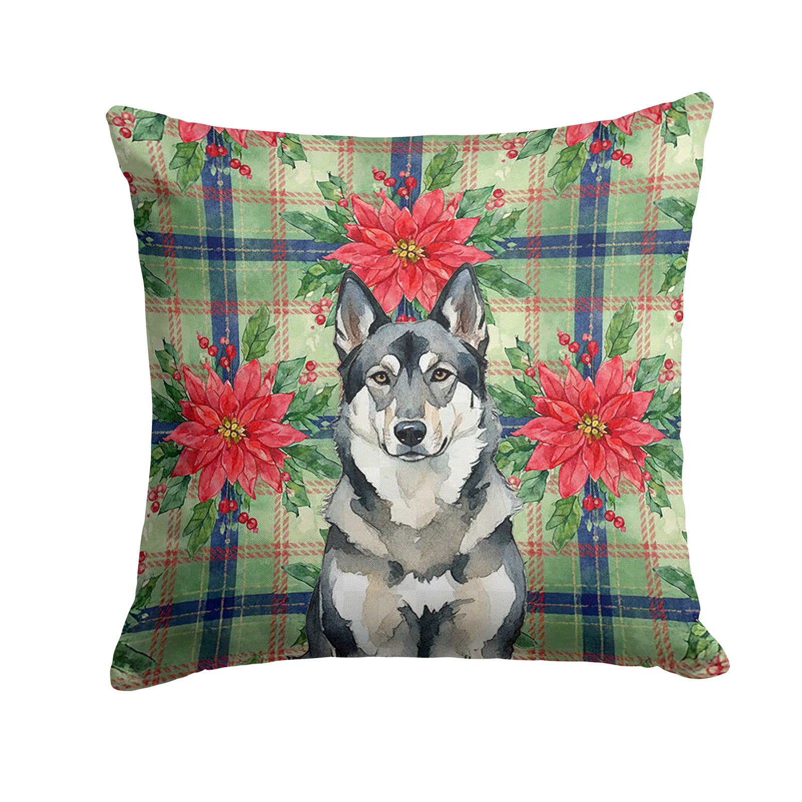 Caroline's Treasures Norwegian Elkhound Christmas PoinsettIas Throw Pillow