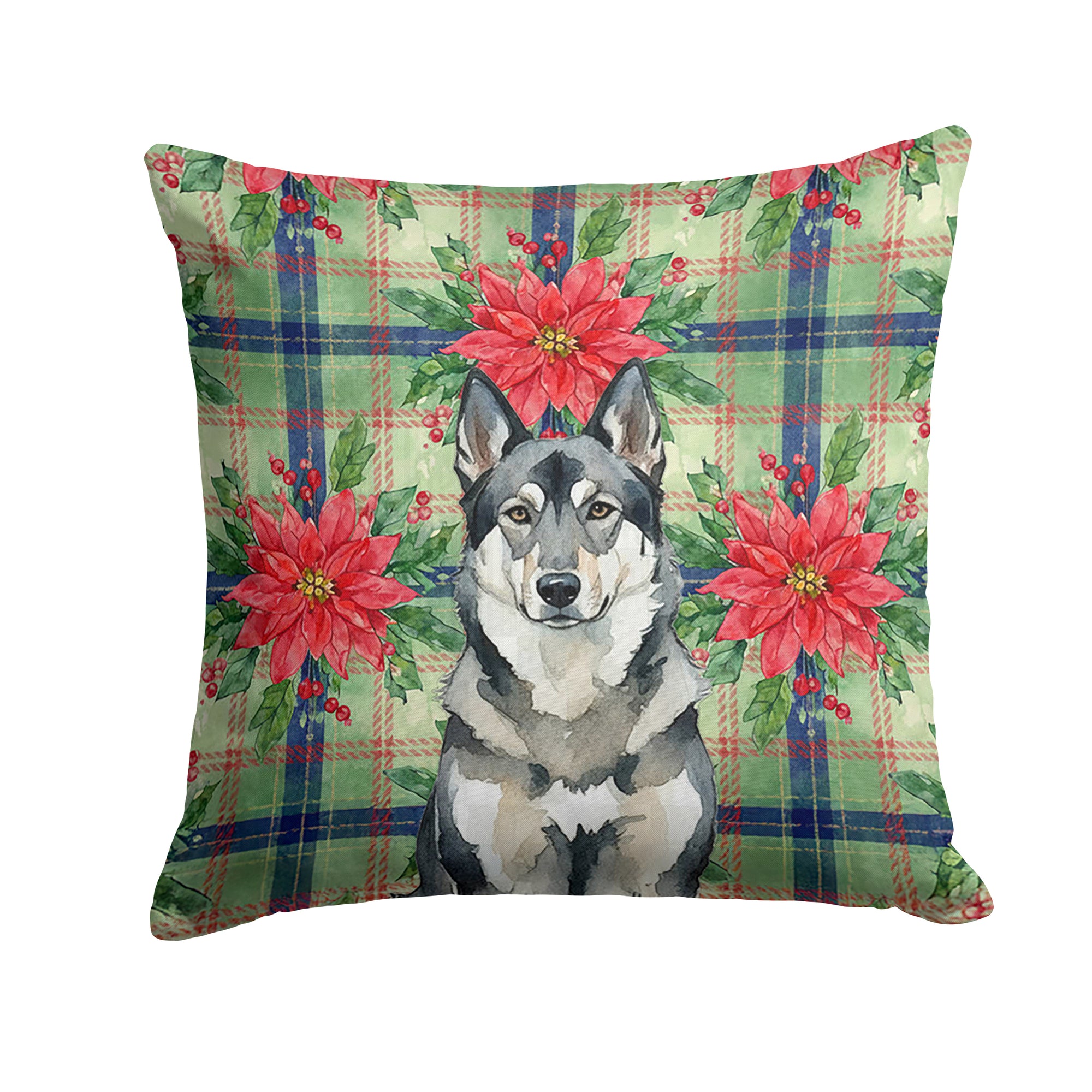 Caroline's Treasures Norwegian Elkhound Christmas PoinsettIas Throw Pillow
