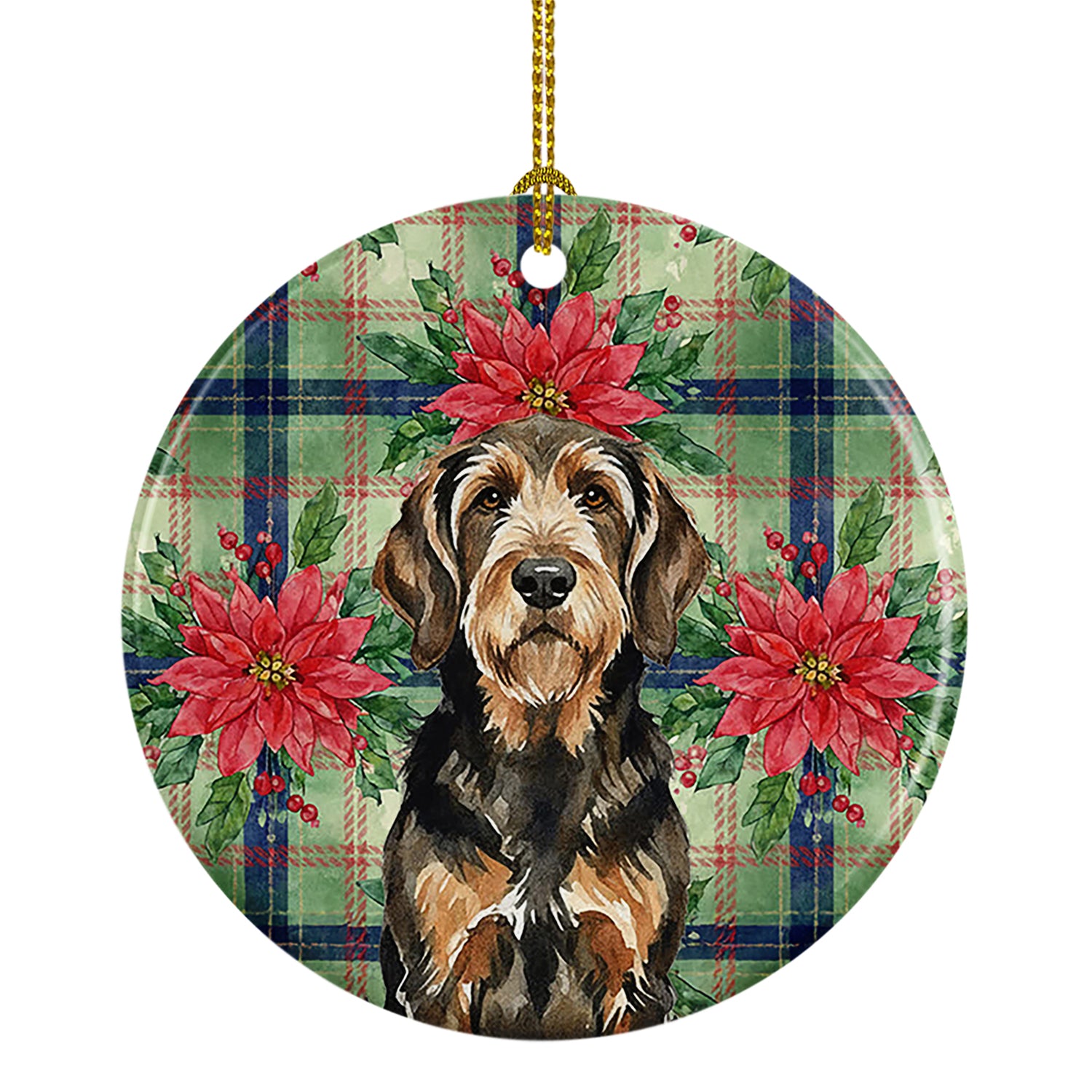 Caroline's Treasures Black and Tan Otterhound Christmas PoinsettIas Ceramic Ornament