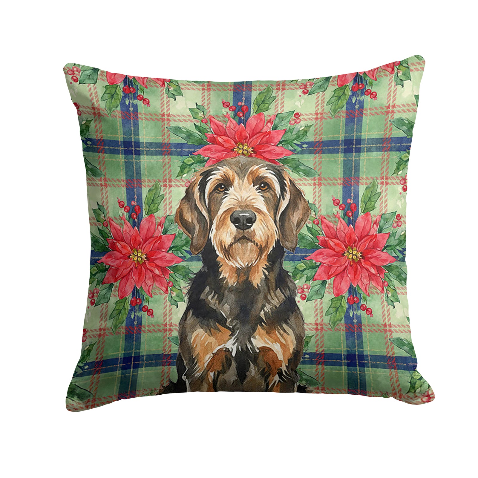 Caroline's Treasures Black and Tan Otterhound Christmas PoinsettIas Throw Pillow