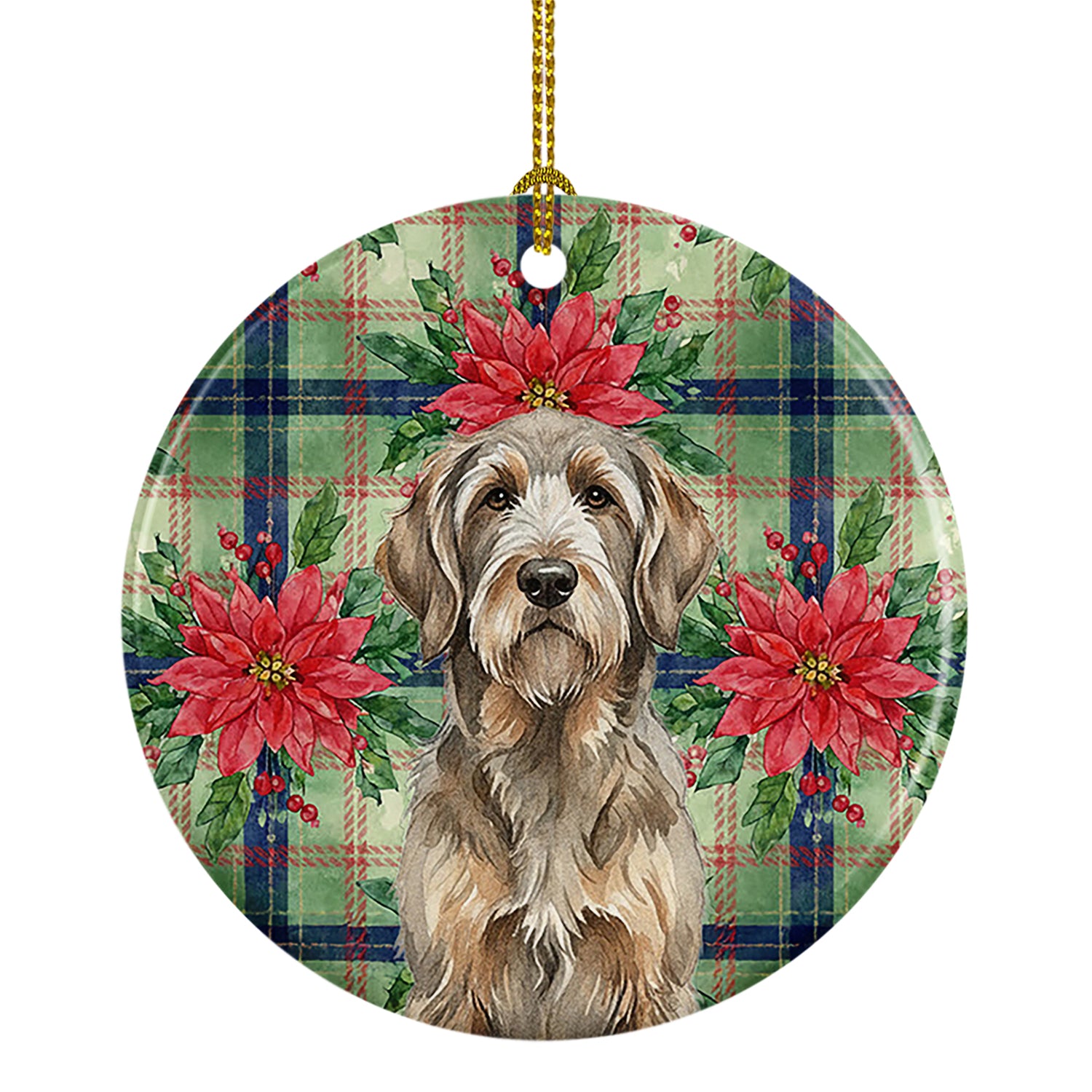 Caroline's Treasures Grizzle and Tan Otterhound Christmas PoinsettIas Ceramic Ornament