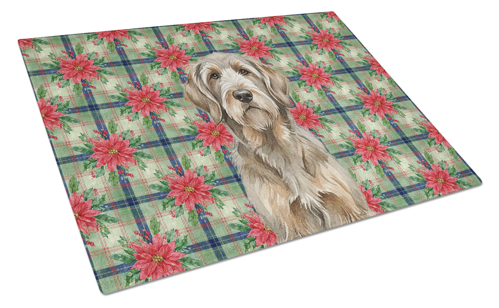 Caroline's Treasures Grizzle and Tan Otterhound Christmas PoinsettIas Glass Cutting Board