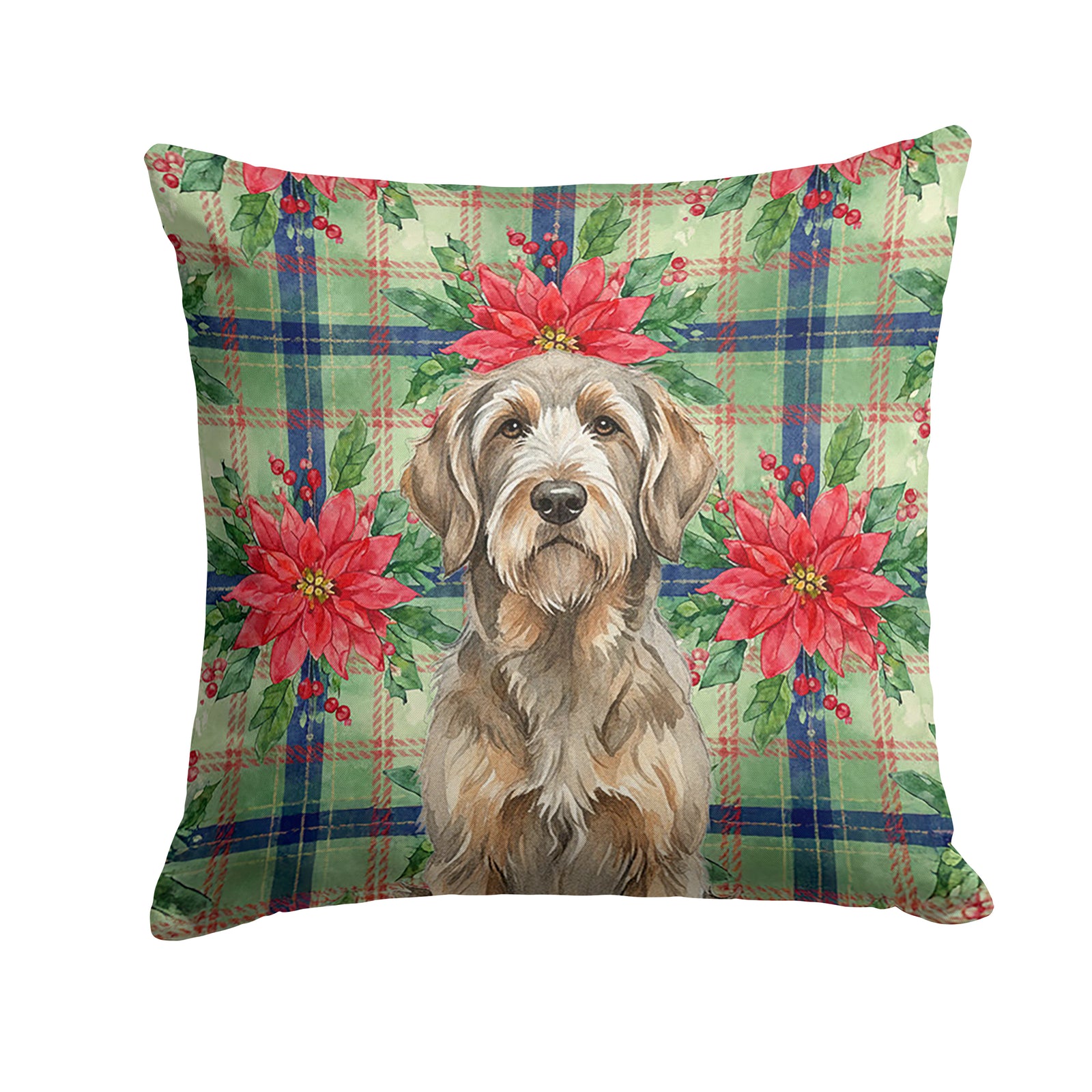 Caroline's Treasures Grizzle and Tan Otterhound Christmas PoinsettIas Throw Pillow