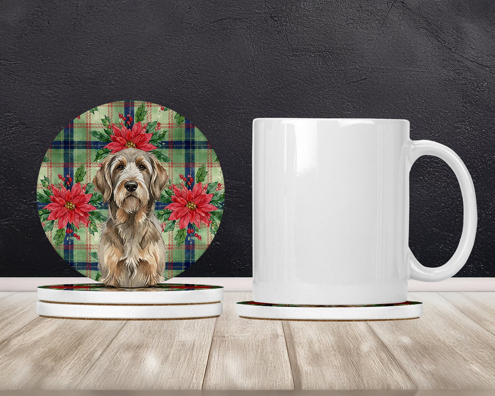 Caroline's Treasures Grizzle and Tan Otterhound Christmas PoinsettIas Large Sandstone Coasters Pack of 4