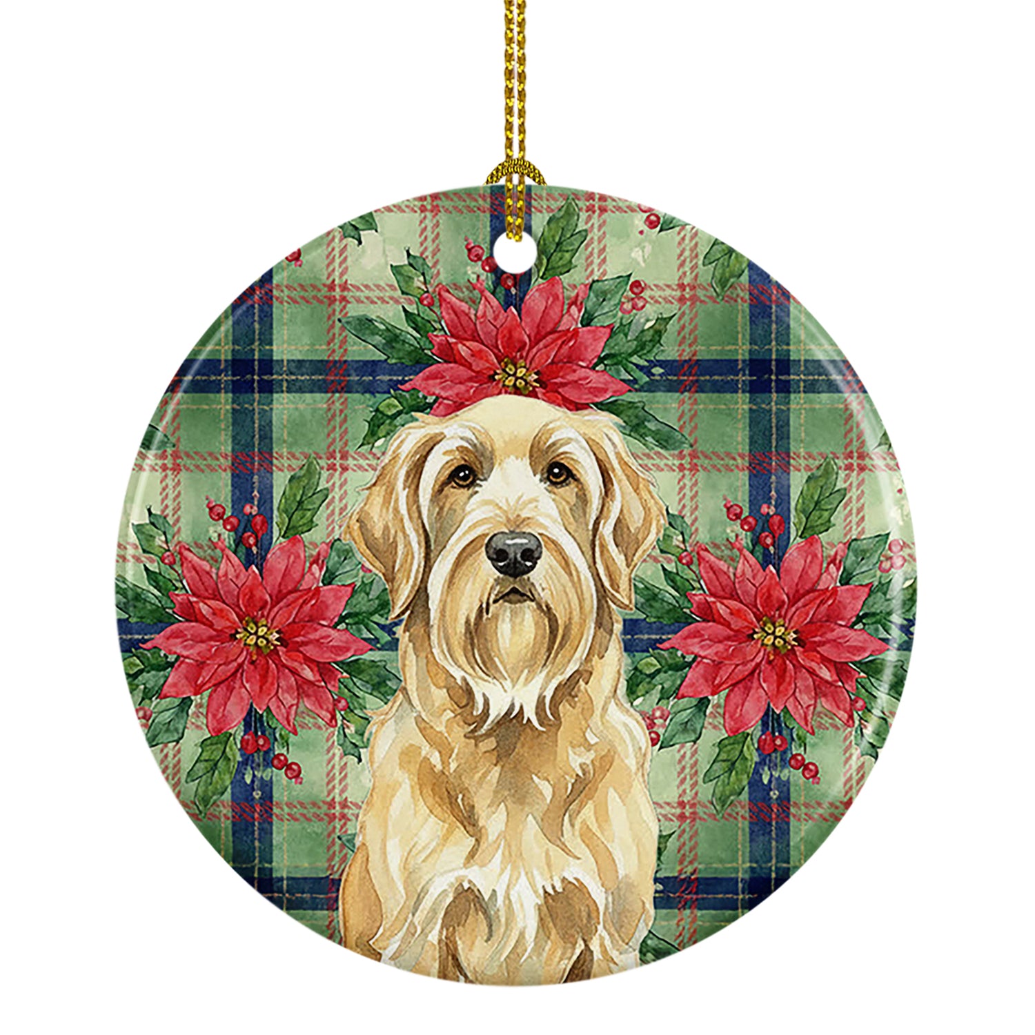 Caroline's Treasures Wheaten and Tan Otterhound Christmas PoinsettIas Ceramic Ornament