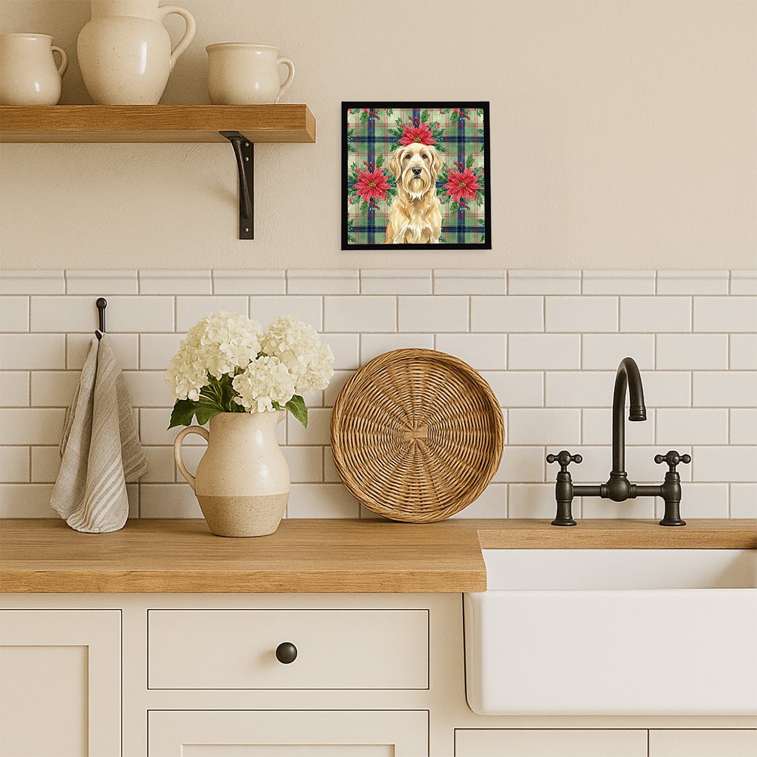 Caroline's Treasures Wheaten and Tan Otterhound Christmas PoinsettIas Framed Metal Print