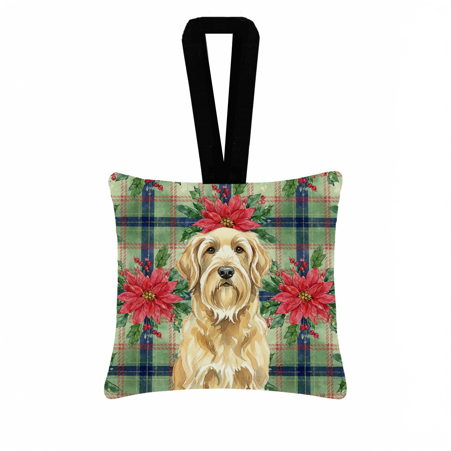 Caroline's Treasures Wheaten and Tan Otterhound Christmas PoinsettIas Hanging Square Fabric Ornament 3.5 x 3.5