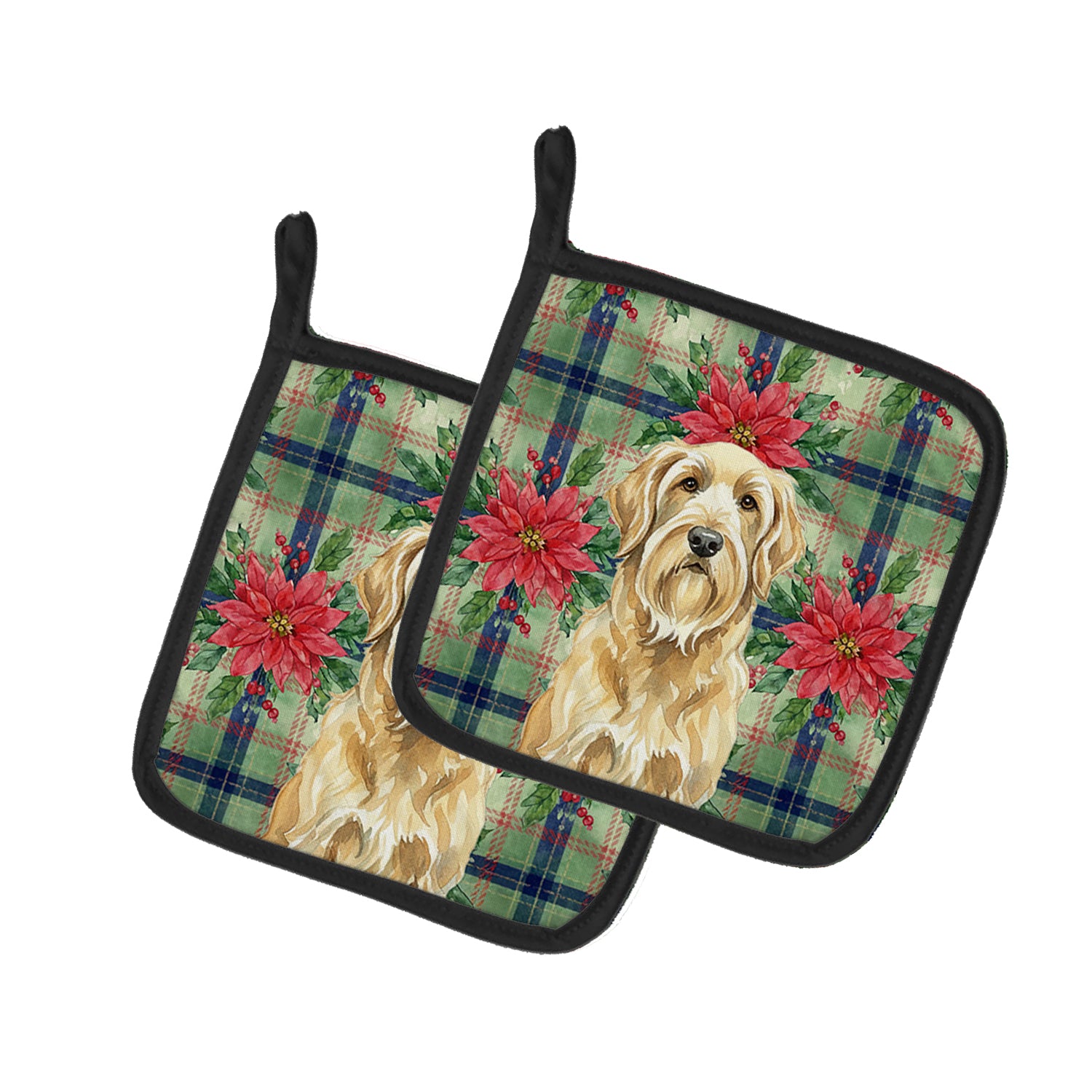 Caroline's Treasures Wheaten and Tan Otterhound Christmas PoinsettIas Pair of Pot Holders