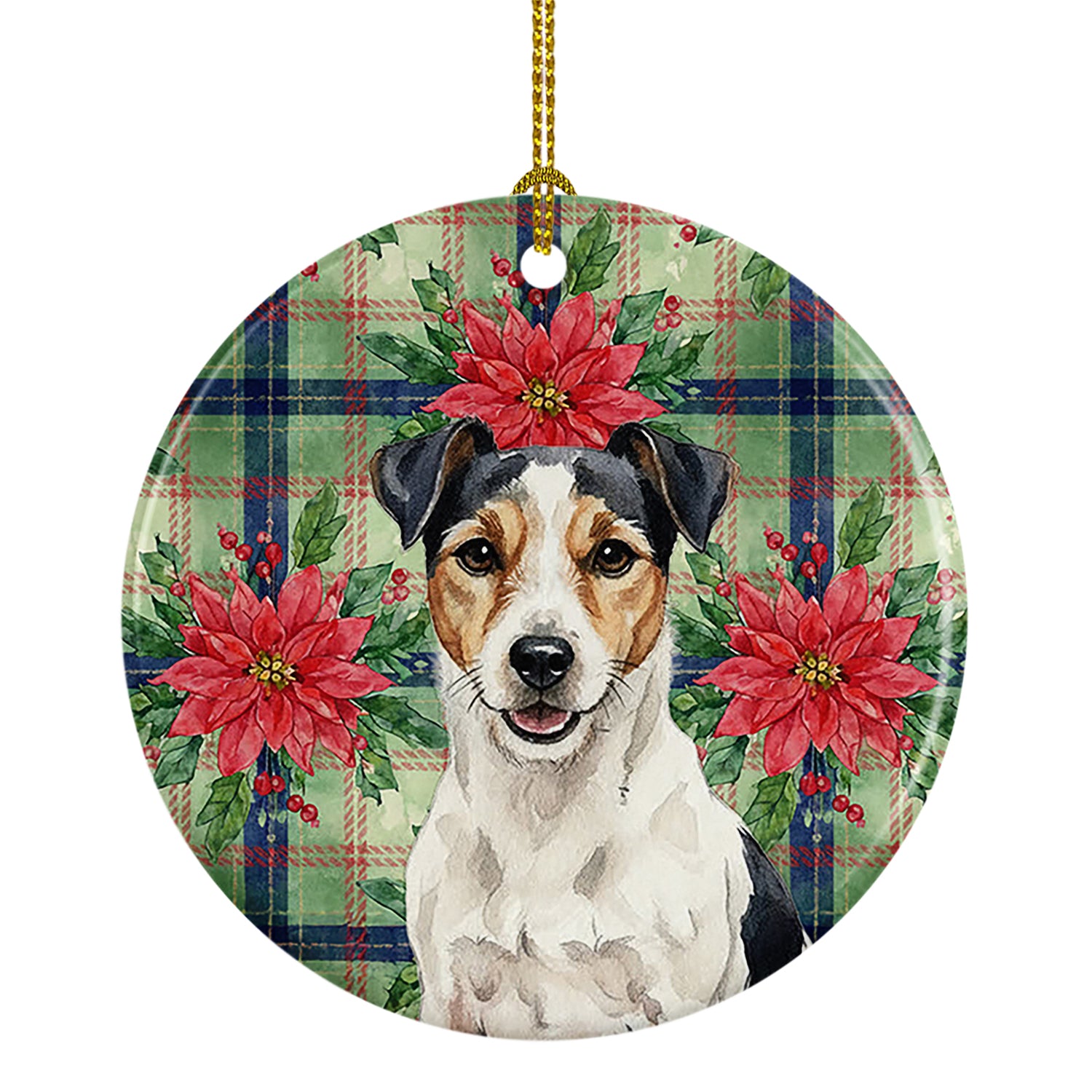 Caroline's Treasures Parson Russell Terrier Christmas PoinsettIas Ceramic Ornament