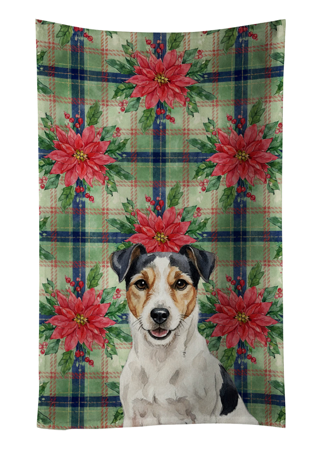 Caroline's Treasures Parson Russell Terrier Christmas PoinsettIas Kitchen Towel