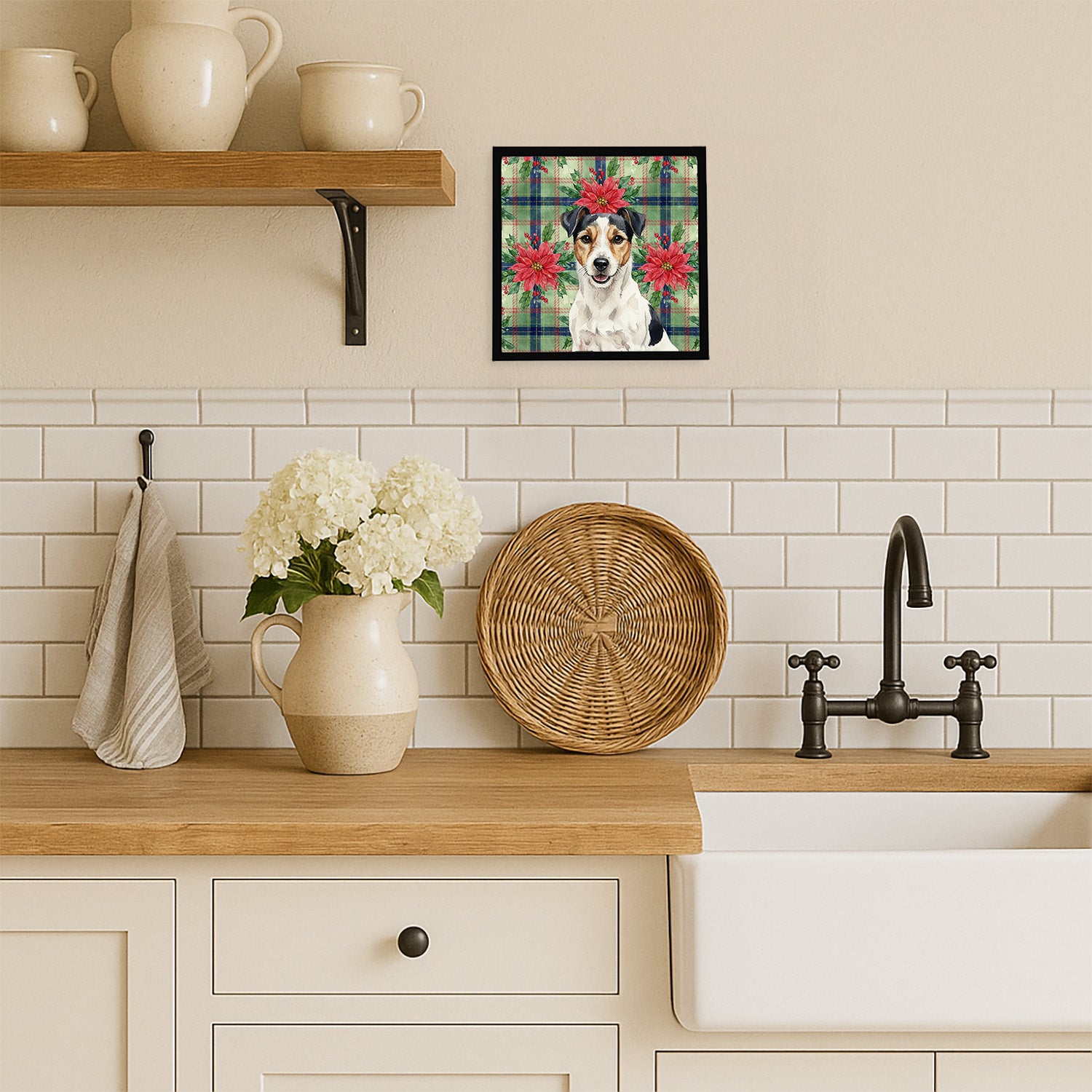 Caroline's Treasures Parson Russell Terrier Christmas PoinsettIas Framed Metal Print