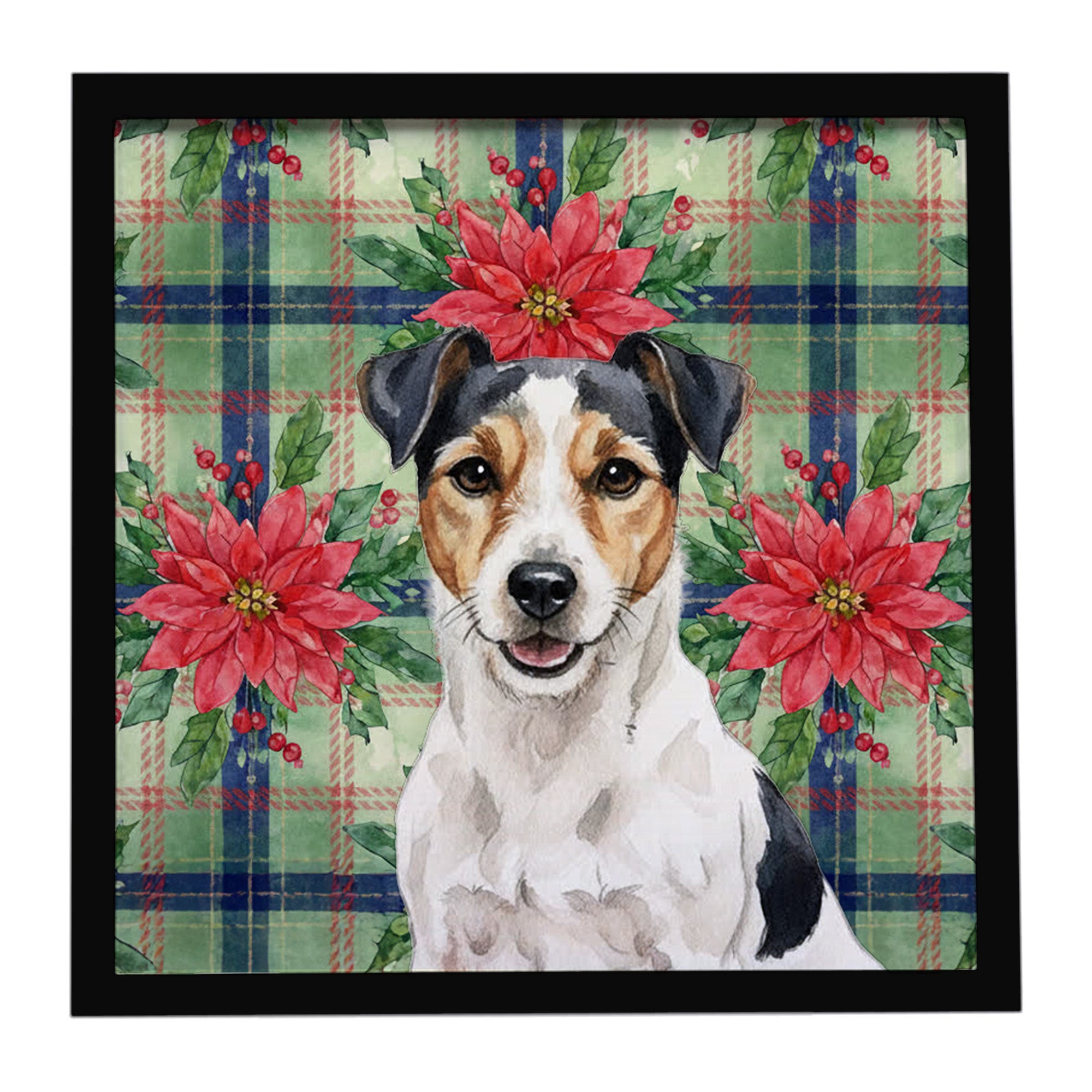 Caroline's Treasures Parson Russell Terrier Christmas PoinsettIas Framed Metal Print