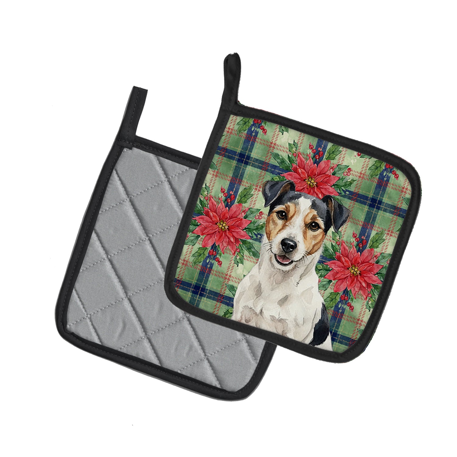 Caroline's Treasures Parson Russell Terrier Christmas PoinsettIas Pair of Pot Holders