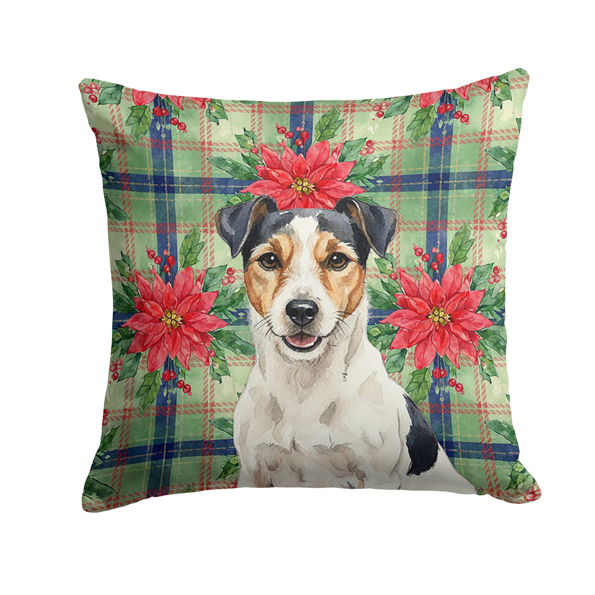 Caroline's Treasures Parson Russell Terrier Christmas PoinsettIas Throw Pillow